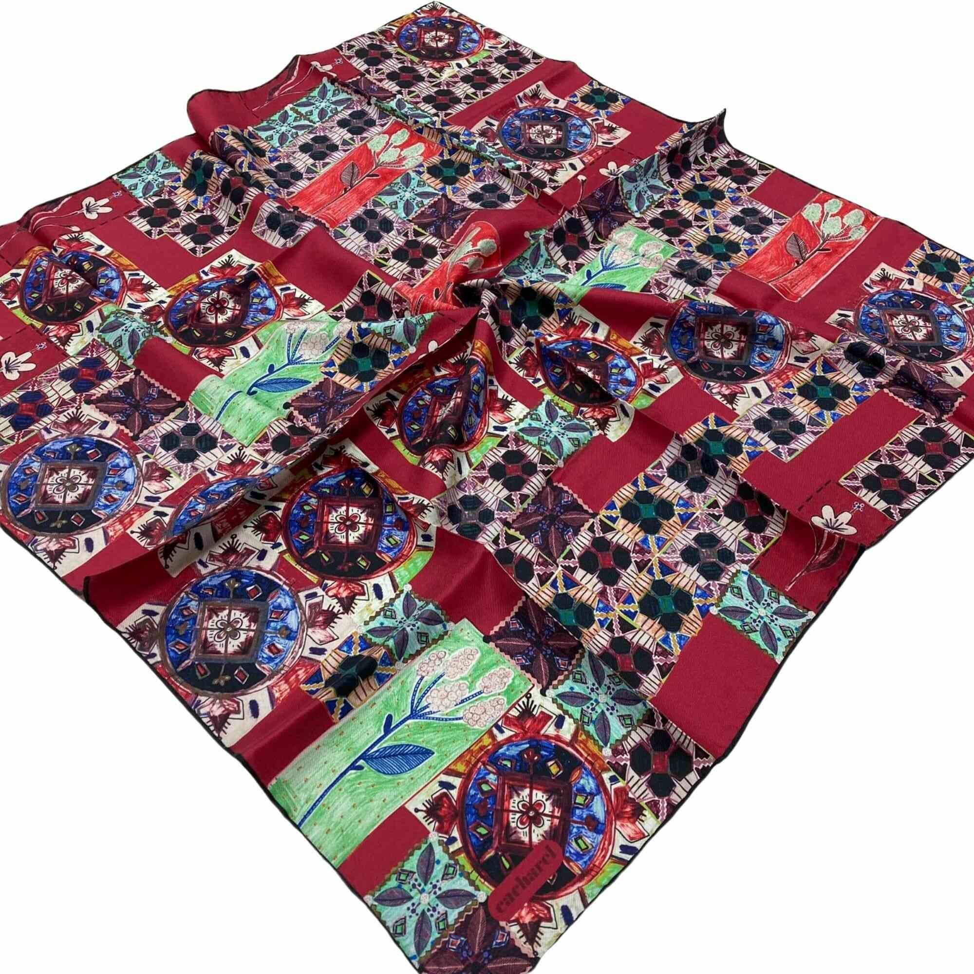 Cacharel Bordo Etnik Desen Tivil İpek Eşarp 7204313  -  915