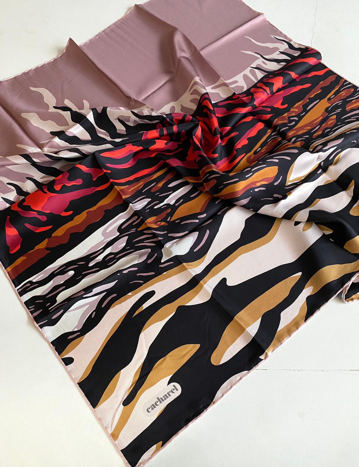 Cacharel Defective Twill Silk Scarf 41819 Powder-Mustard Mixed Pattern