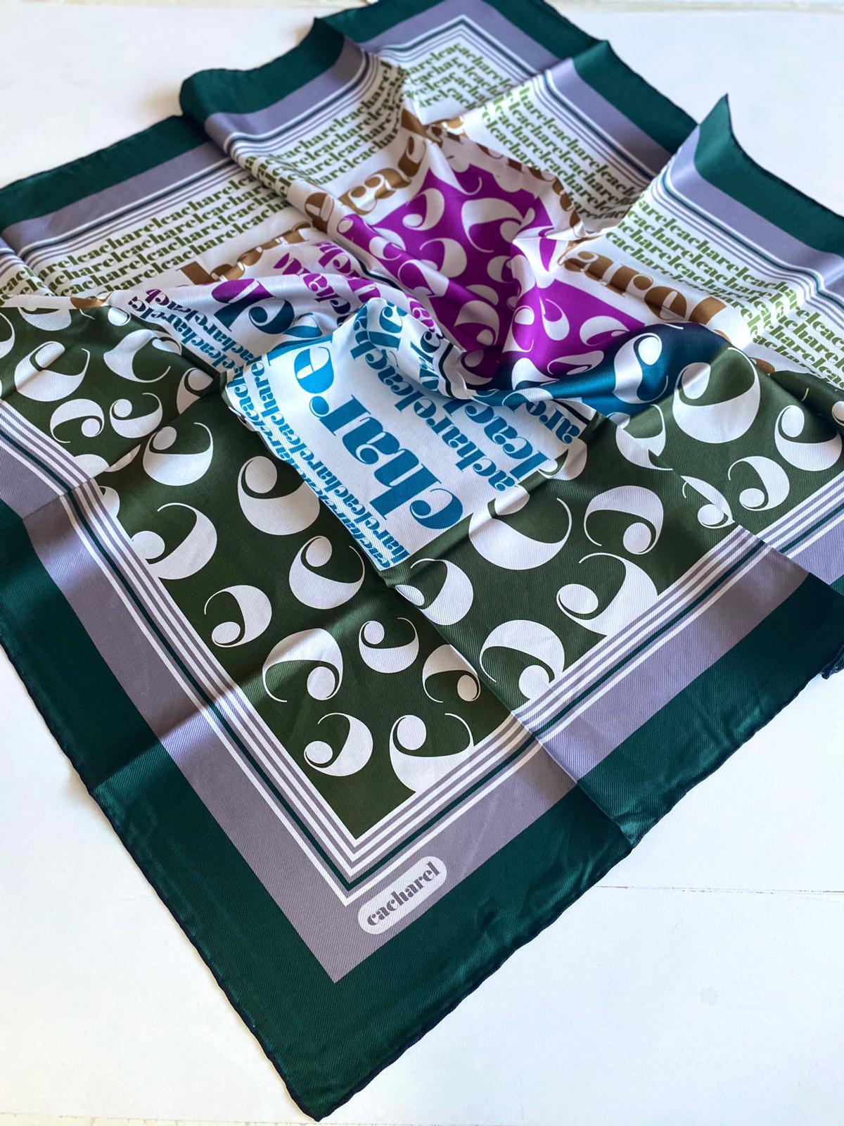 Cacharel Defolu Tivil İpek Eşarp 41930 Yeşil Karışık Desen