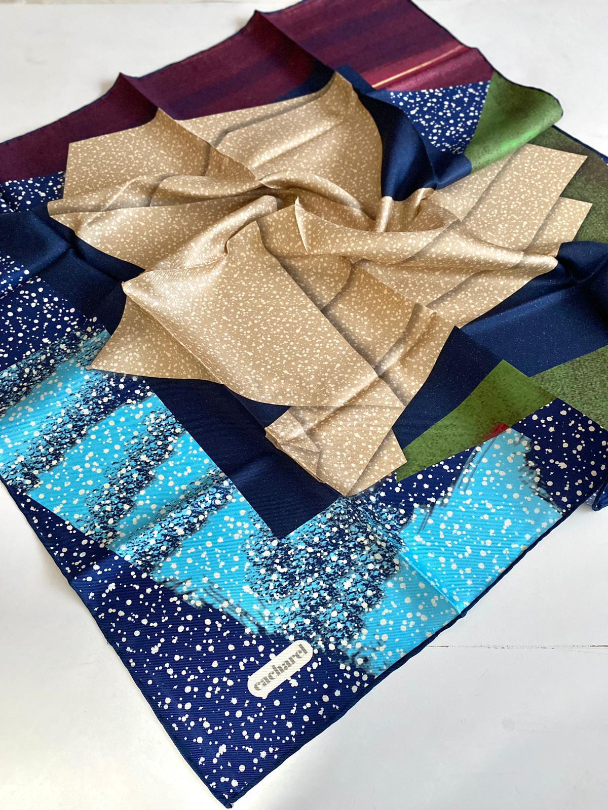 Cacharel Defolu Tivil İpek Eşarp 41962 Lacivert Karışık Desen