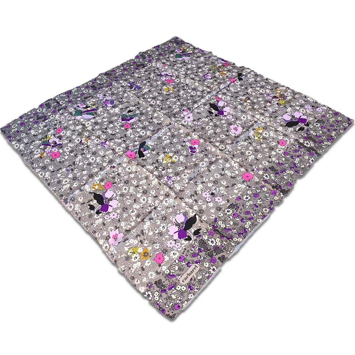 Cacharel Gray Purple Mixed Flower Pattern Twill Silk Scarf 8860313-972