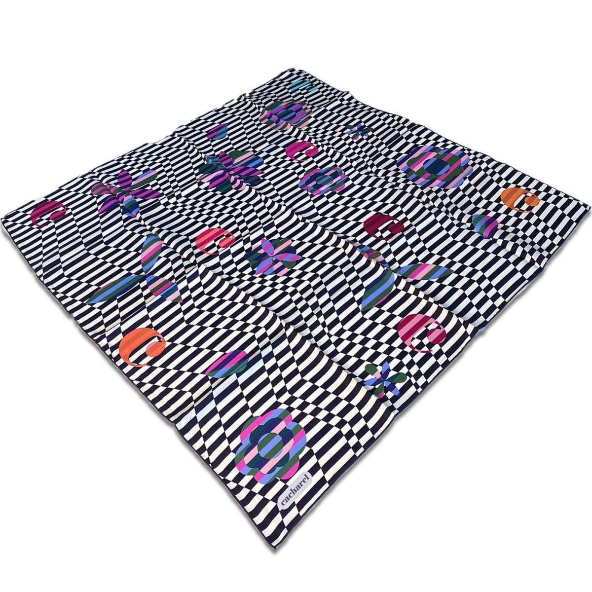 Cacharel Navy Blue Mixed Pattern Twill Silk Scarf 8850313-921