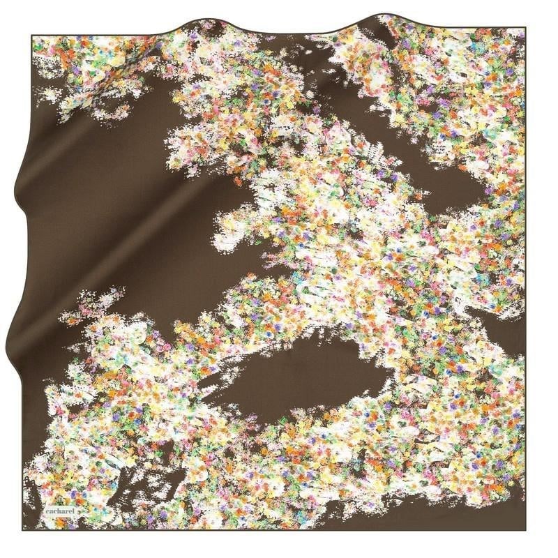 Cacharel Saf Tivil İpek Eşarp 8308313 - 951 Haki Batik Desen