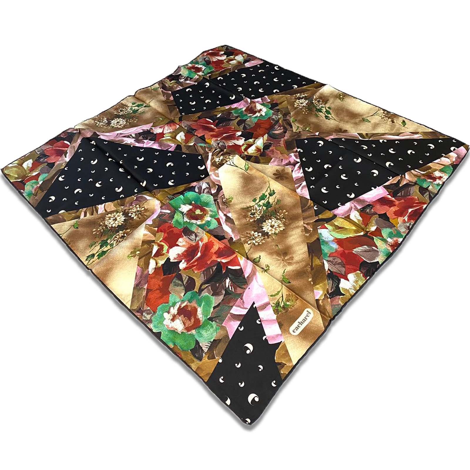 Cacharel Black Mixed Pattern Twill Silk Scarf 31139