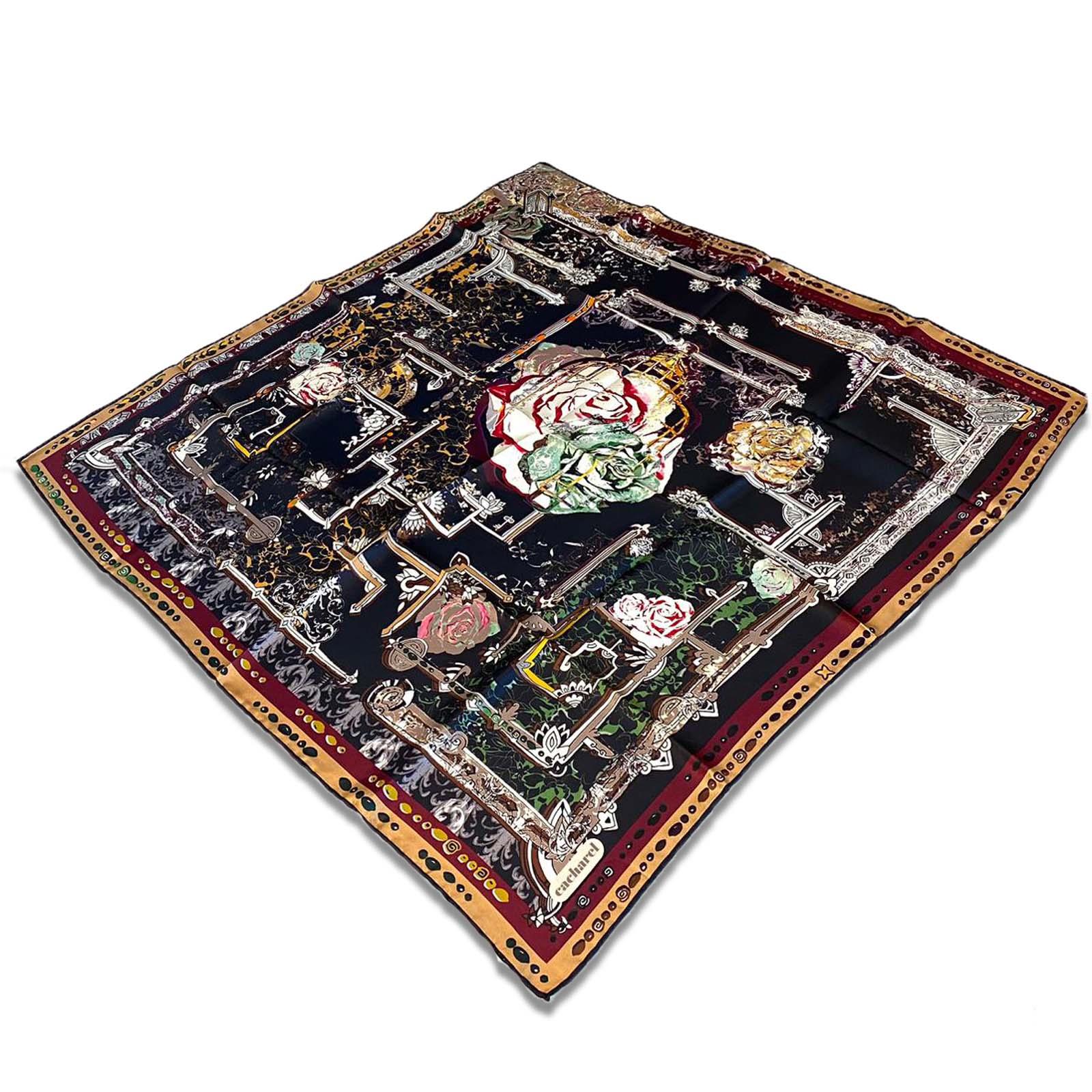 Cacharel Black Mixed Pattern Twill Silk Scarf 6626313-915