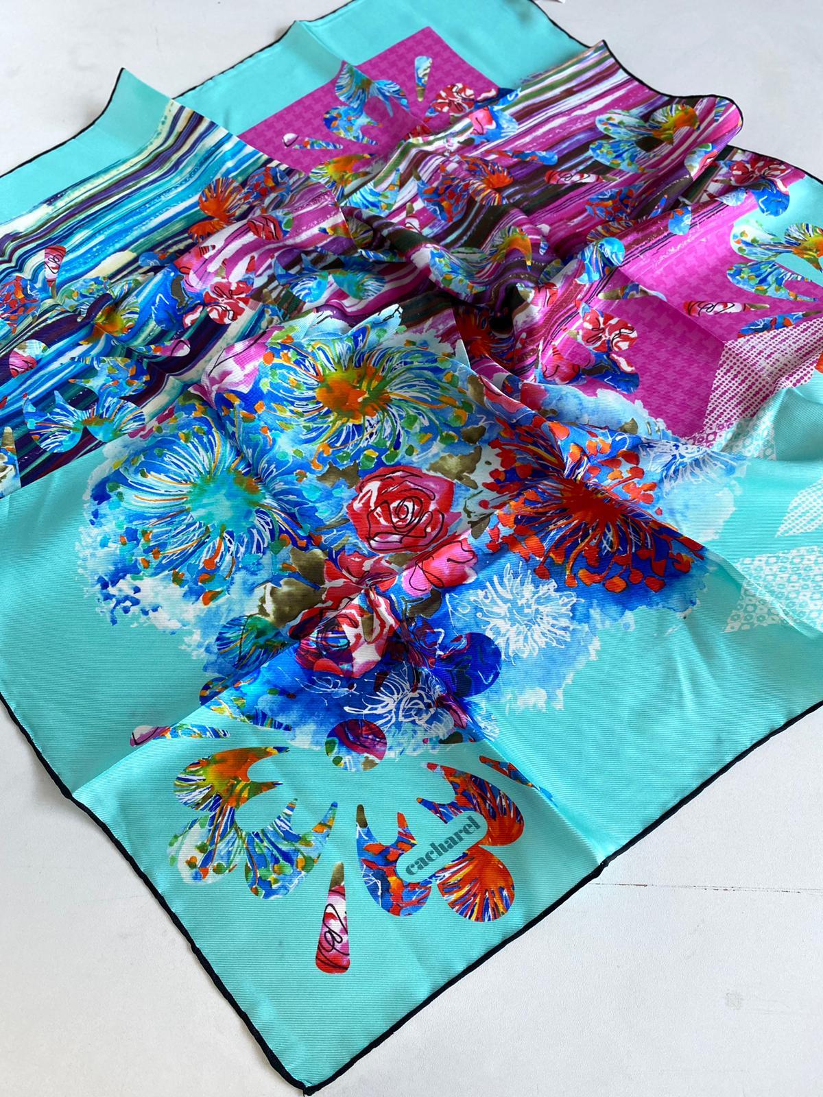 Cacharel Tivil İpek Eşarp 42691 Su Yeşili Karışık Desen