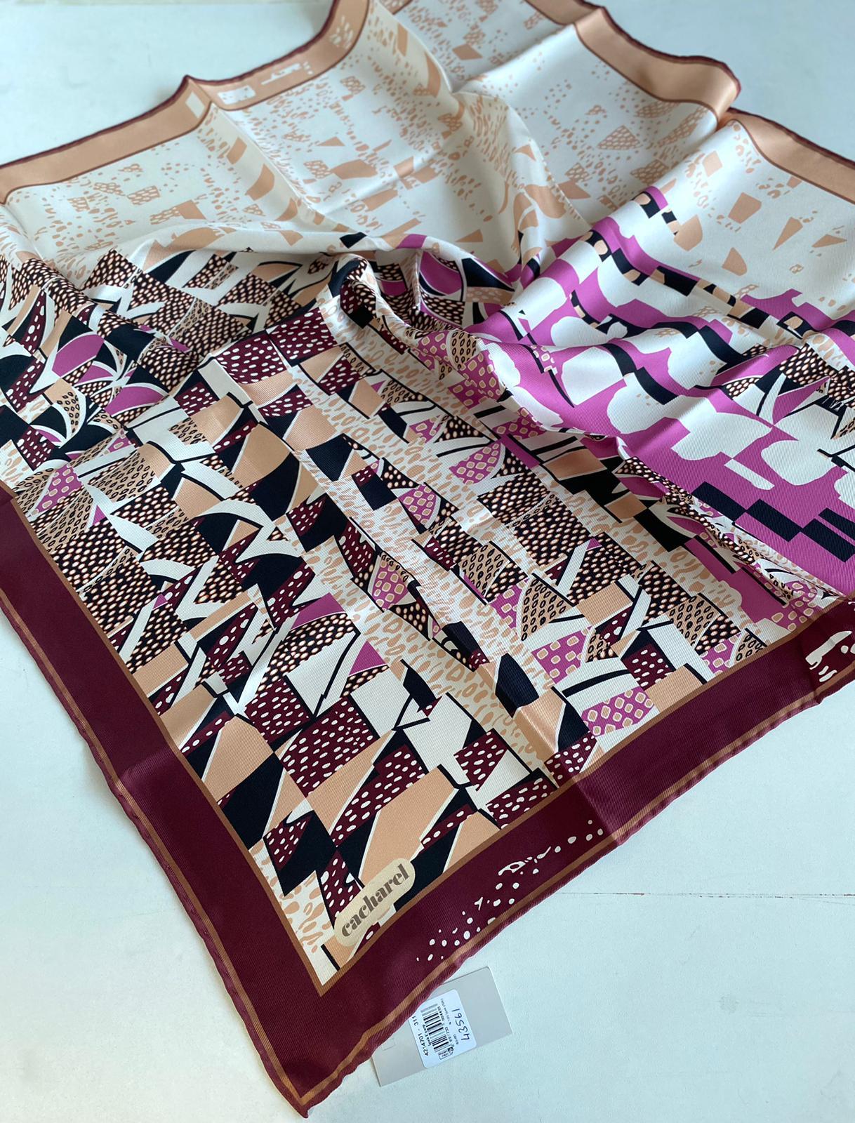 Cacharel Tivil İpek Eşarp 43561 Bordo Karışık Desen