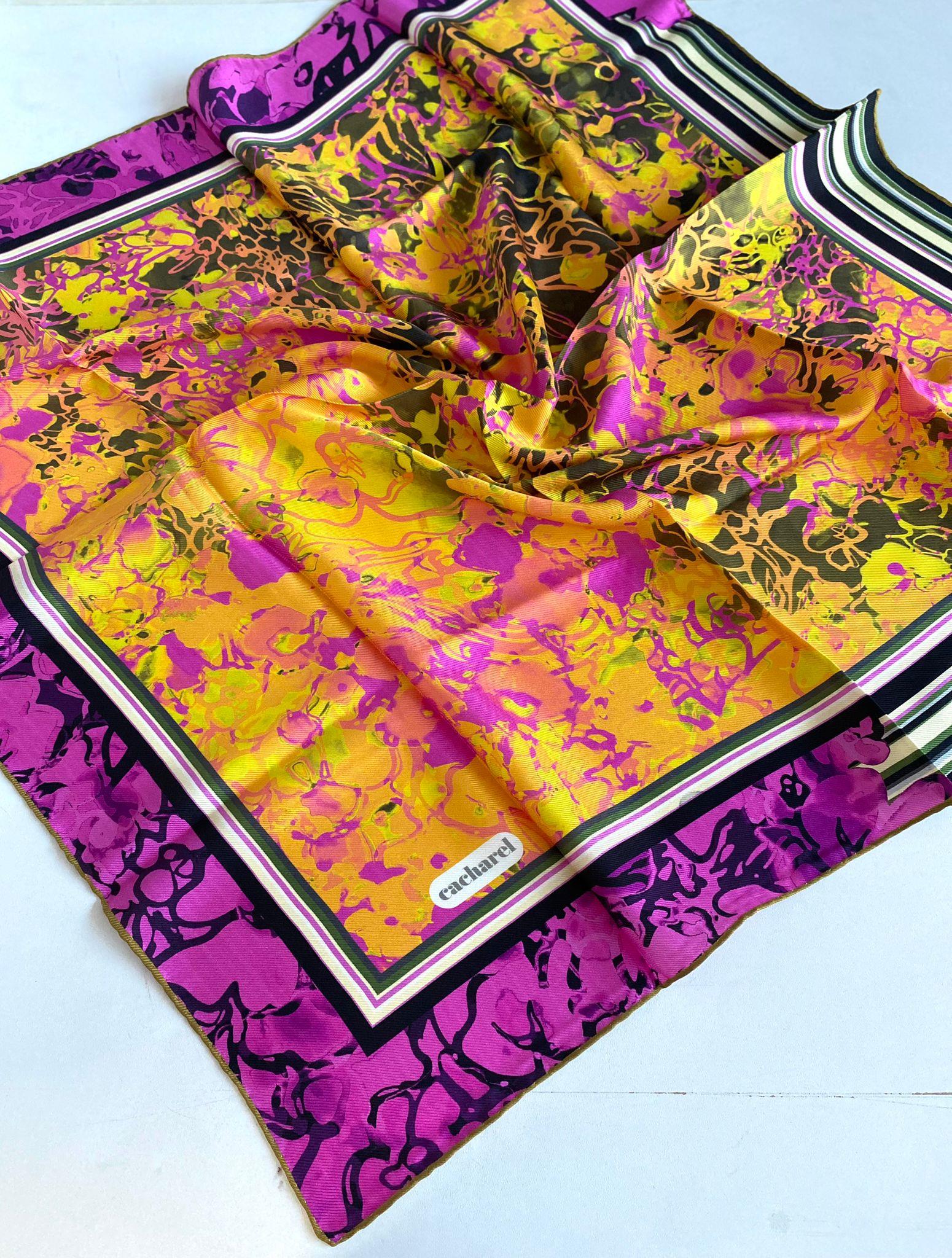 Cacharel Tivil İpek Eşarp 43566 Yağ Yeşil Karışık Desen