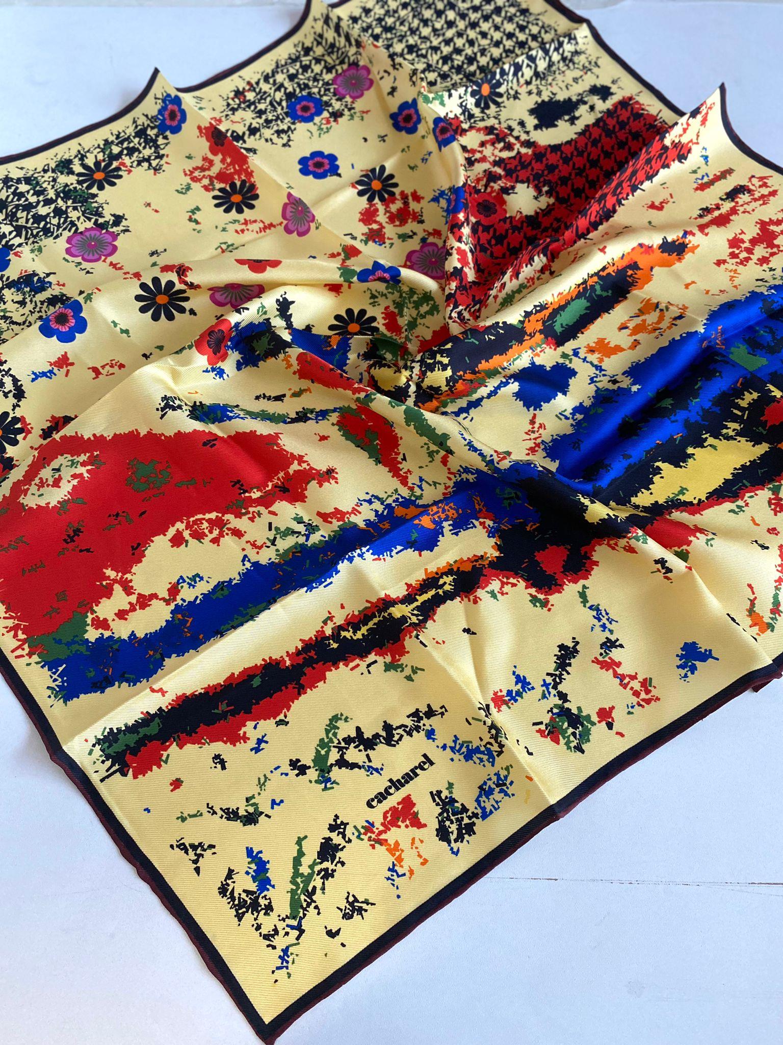 Cacharel Tivil İpek Eşarp 43568 Sarı Karışık Desen