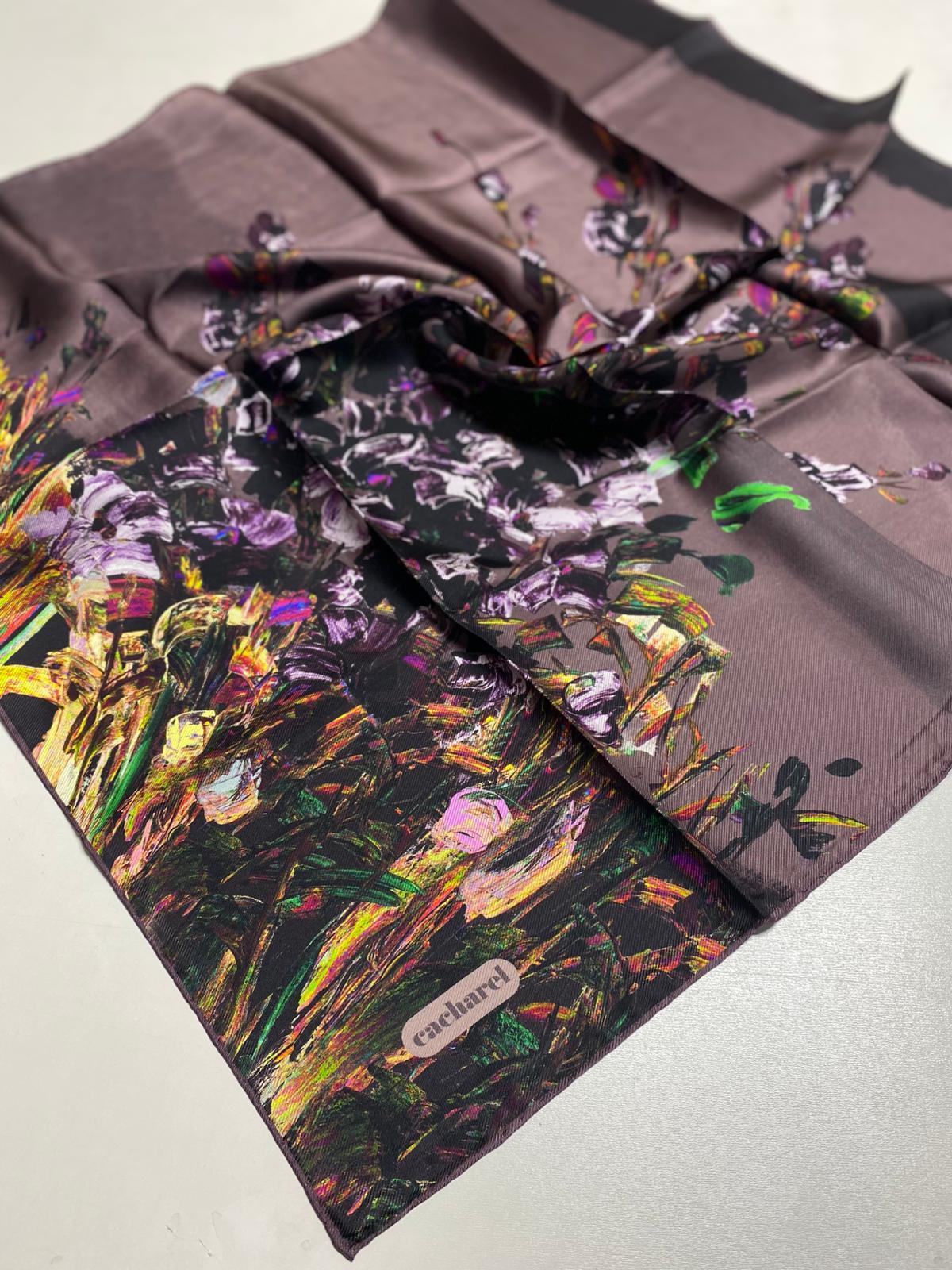 Cacharel Tivil İpek Eşarp 7929313 - 991 Koyu Vizon -Siyah Karışık Desen