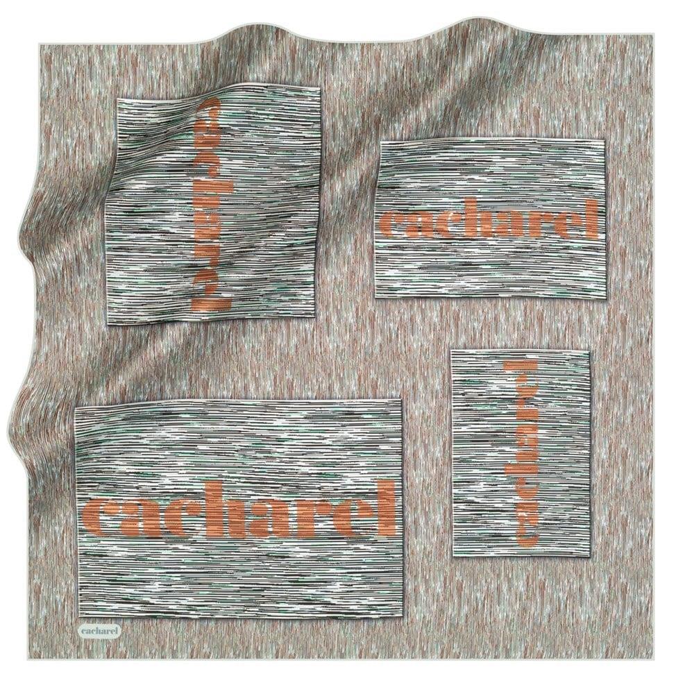 Cacharel Twill Silk Scarf 8224313-952 41789 Green Geometric Pattern