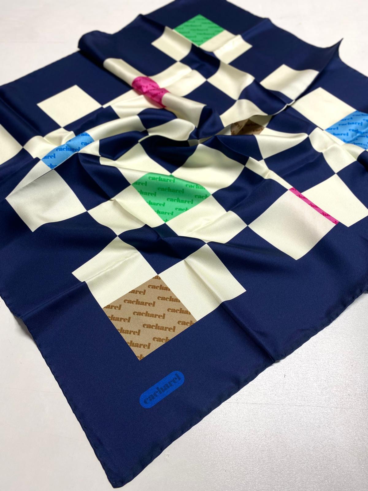 Cacharel Tivil İpek Eşarp 8590313 - 921 Lacivert Ekose Desen