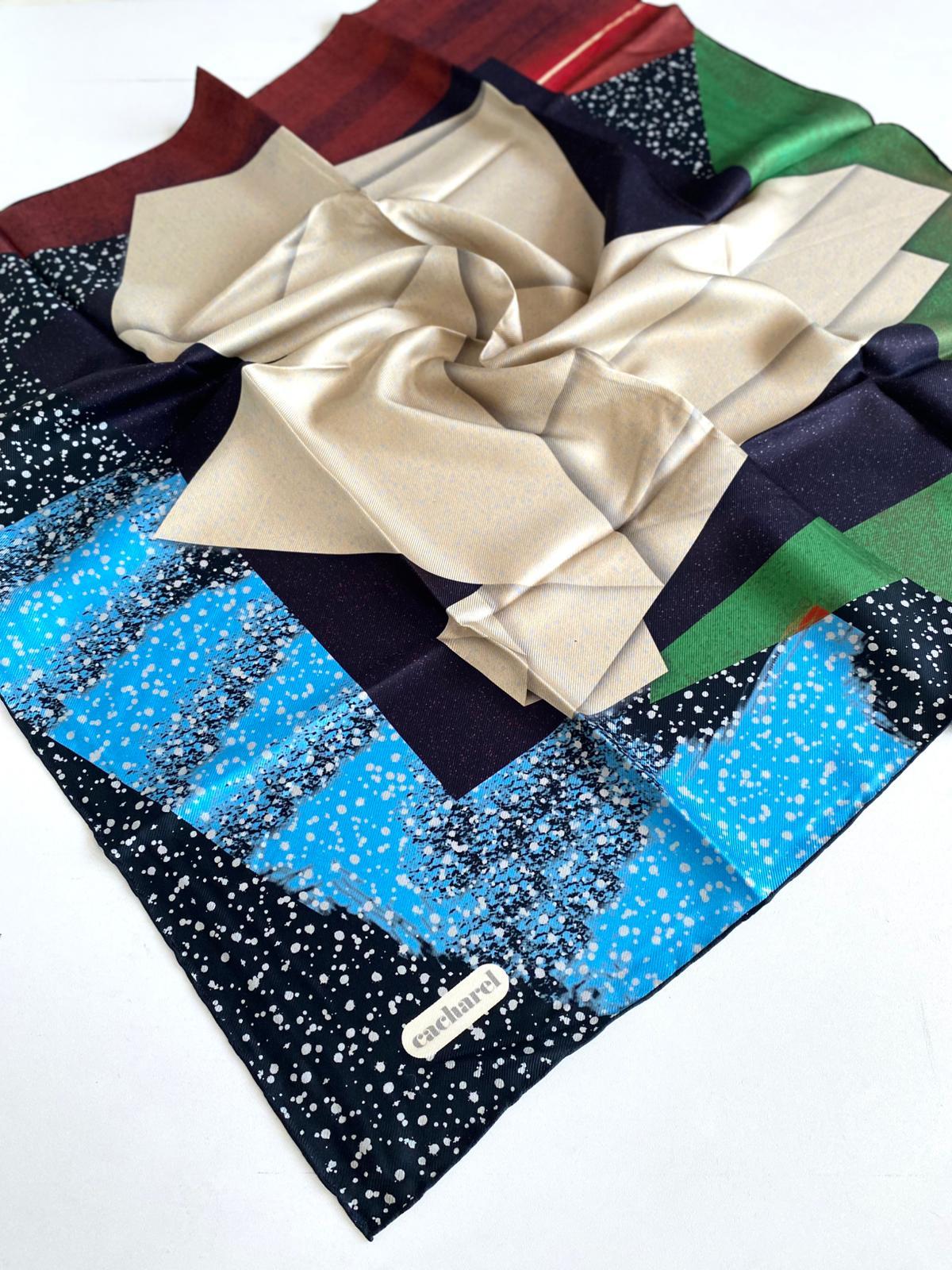 Cacharel Tivil Saf İpek Eşarp 49683 Mavi Karışık Desen