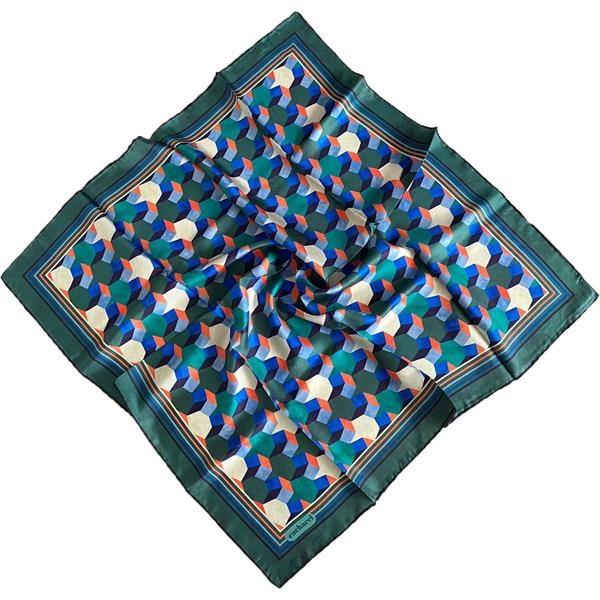 Cacharel Green Mixed Pattern Twill Silk Scarf 8860313-911-35653
