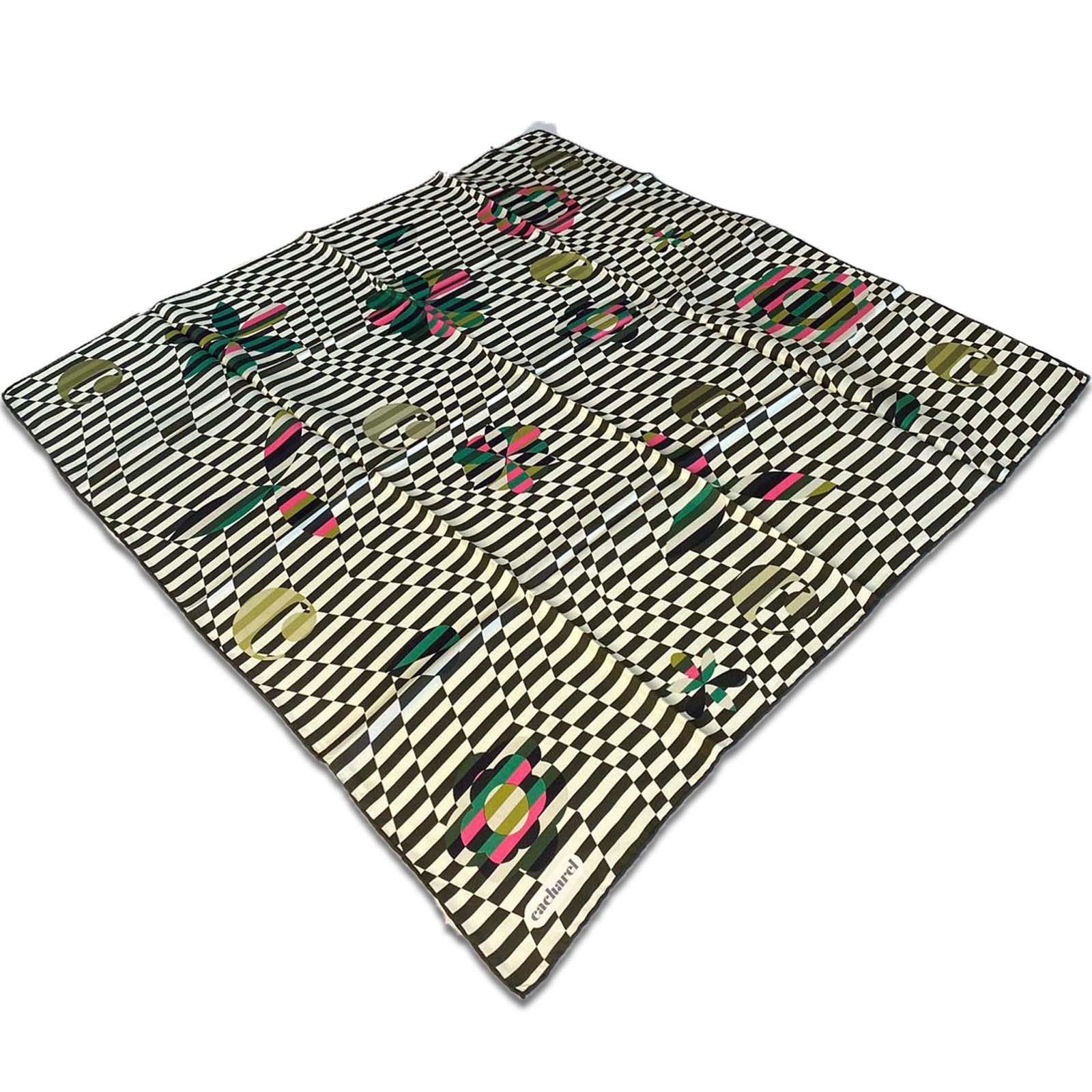 Cacharel Green Mixed Pattern Twill Silk Scarf 8850313-951