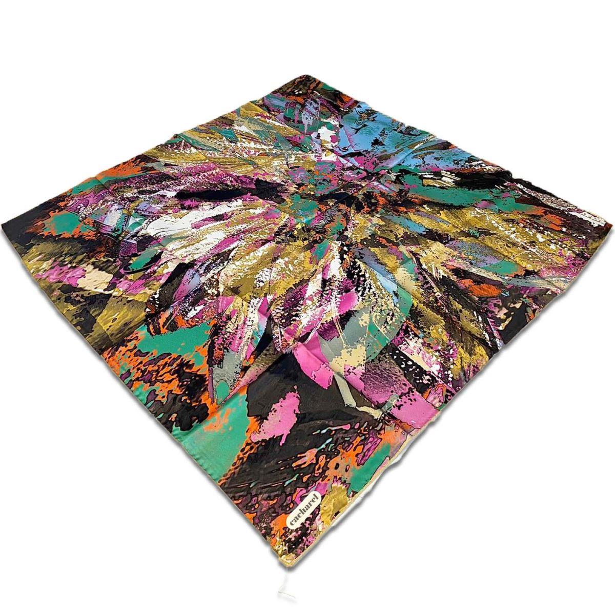 Cacharel Green Mixed Pattern Twill Silk Scarf 8711313-961