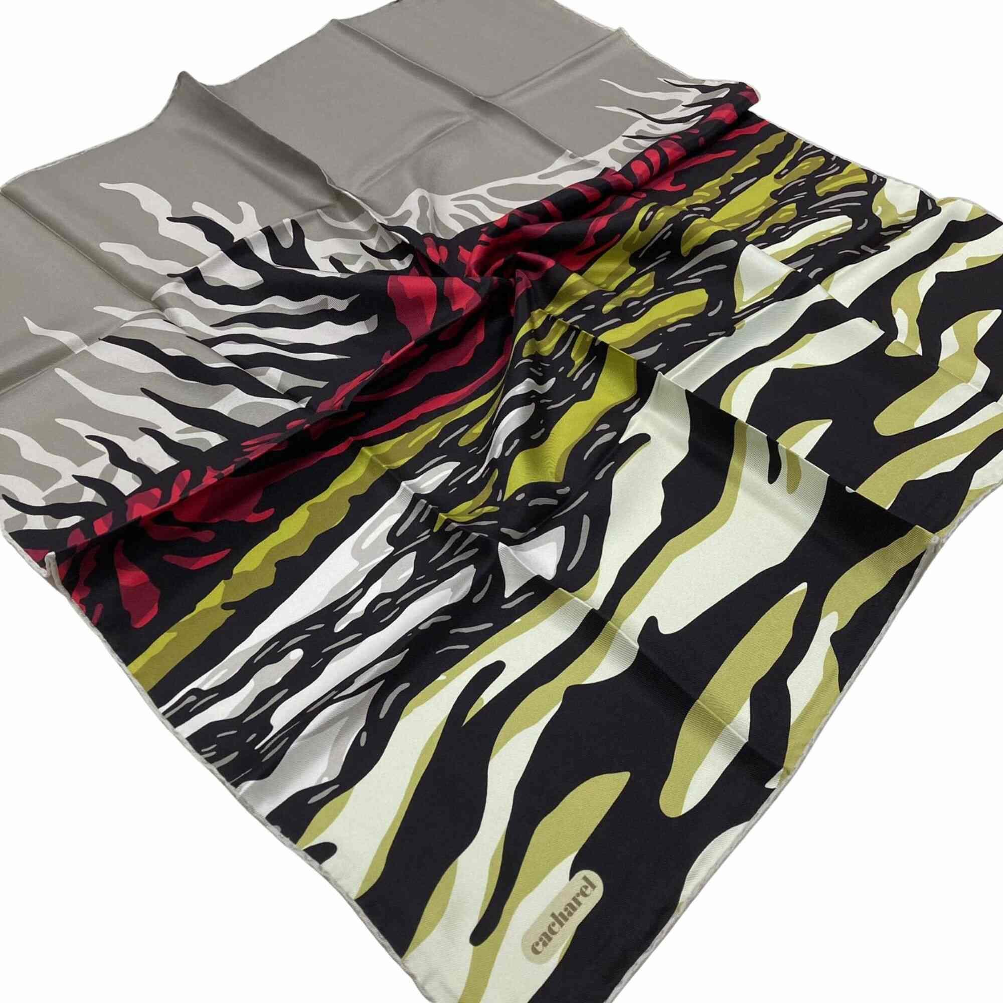 Cacharel Yeşil  -  Siyah Zebra Desen Tivil İpek Eşarp 7825313  -  951