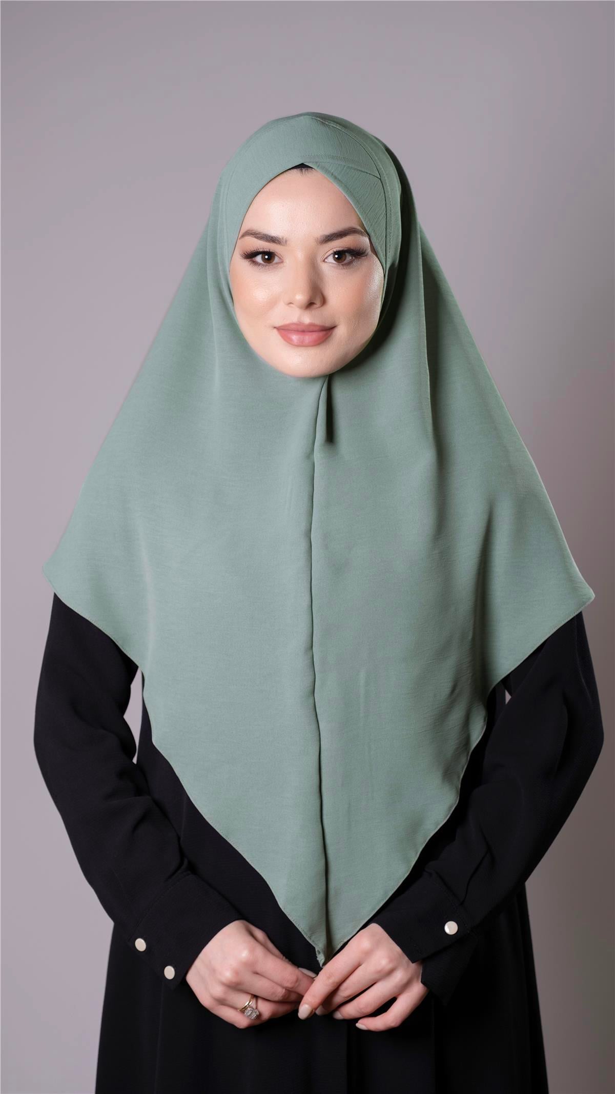 Çağla Yeşili Pratik Hazır Geçmeli Tesettür Eşarp Aerobin Kumaş  Çapraz Hijab 2307_32