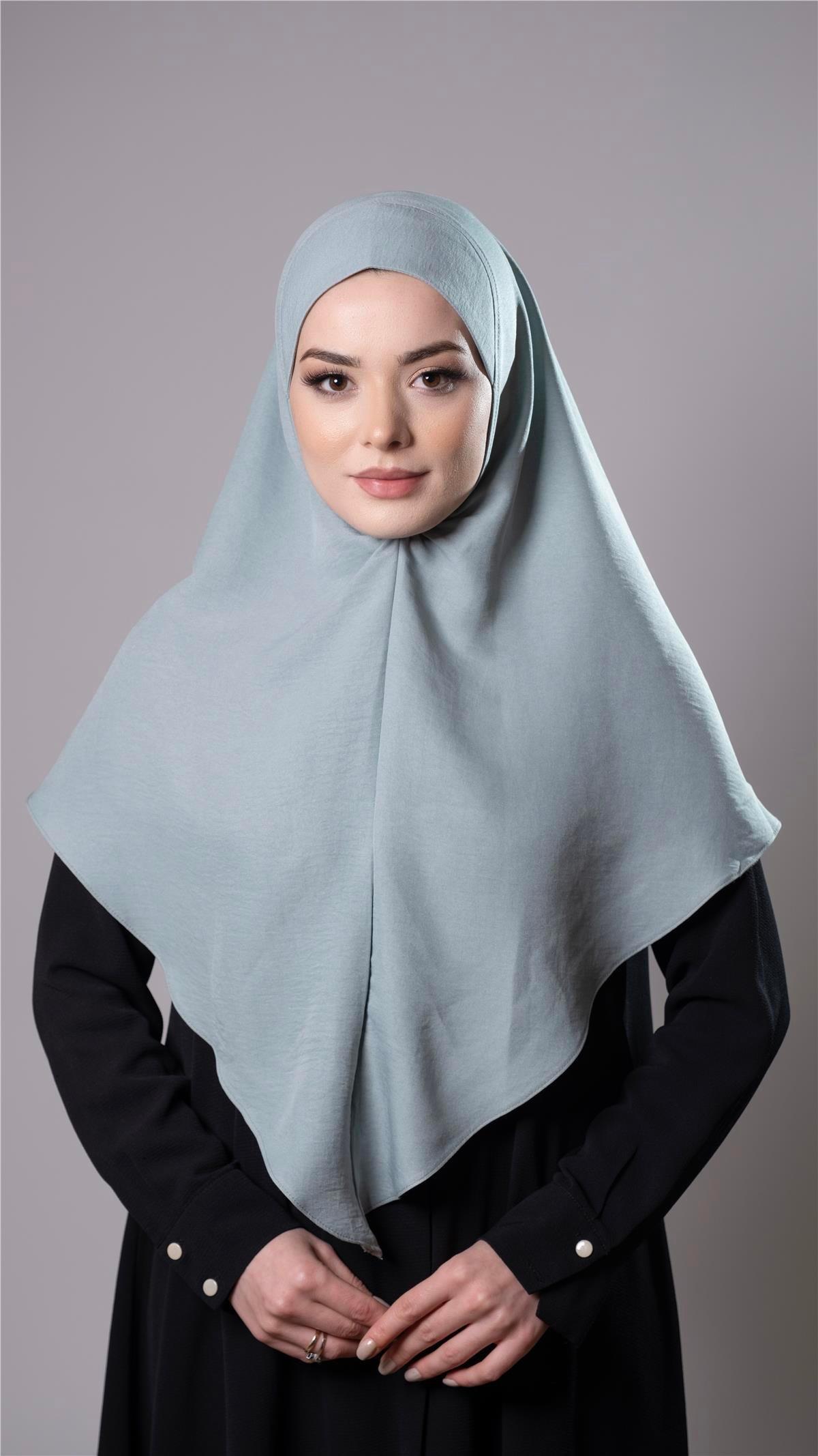 Çağla Yeşili Pratik Hazır Geçmeli Tesettür Eşarp Pamuk Caz Kumaş Düz Hijab 2306_32