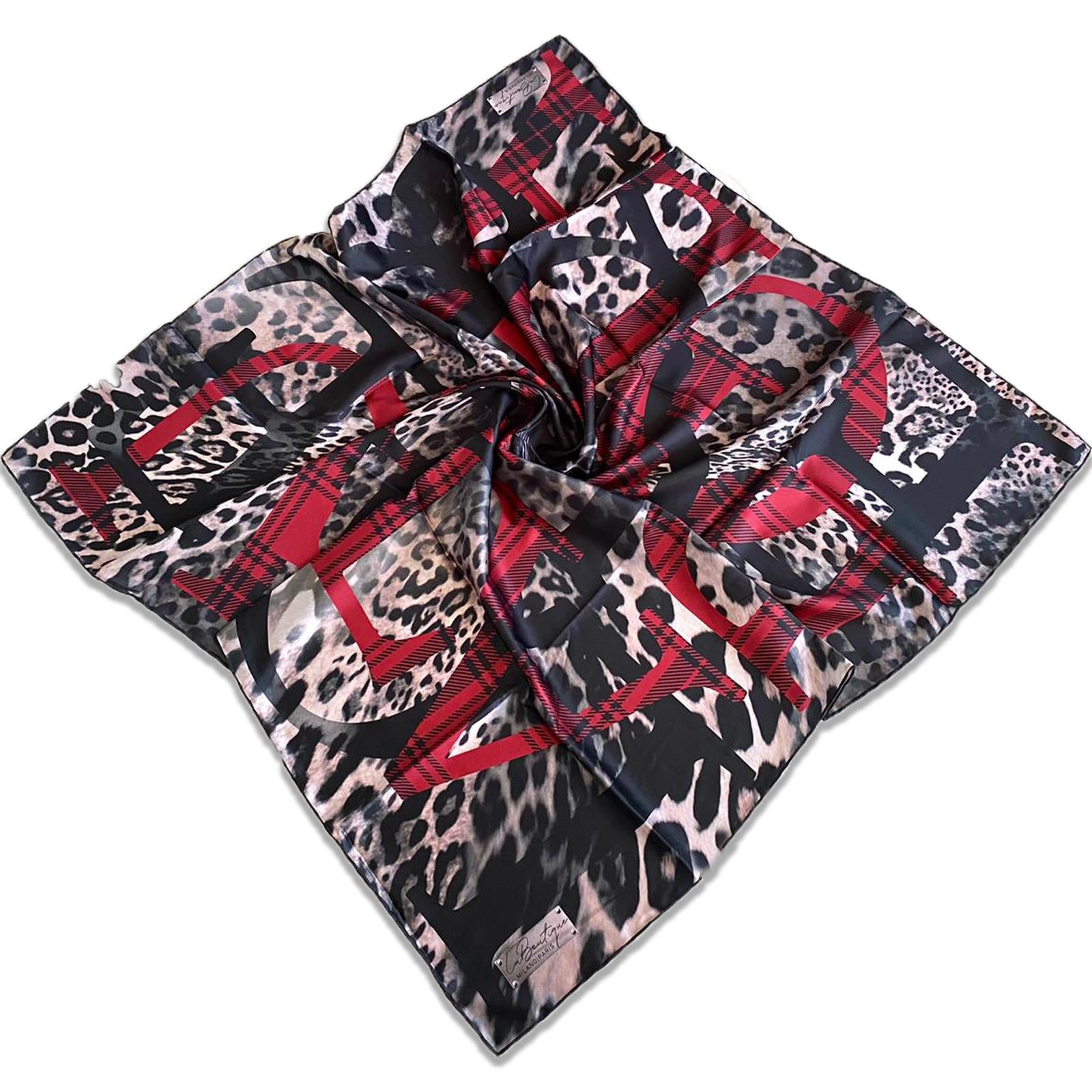 Defolu Polyester La Boutique Siyah Leopar Desen Eşarp 1400-02  34564