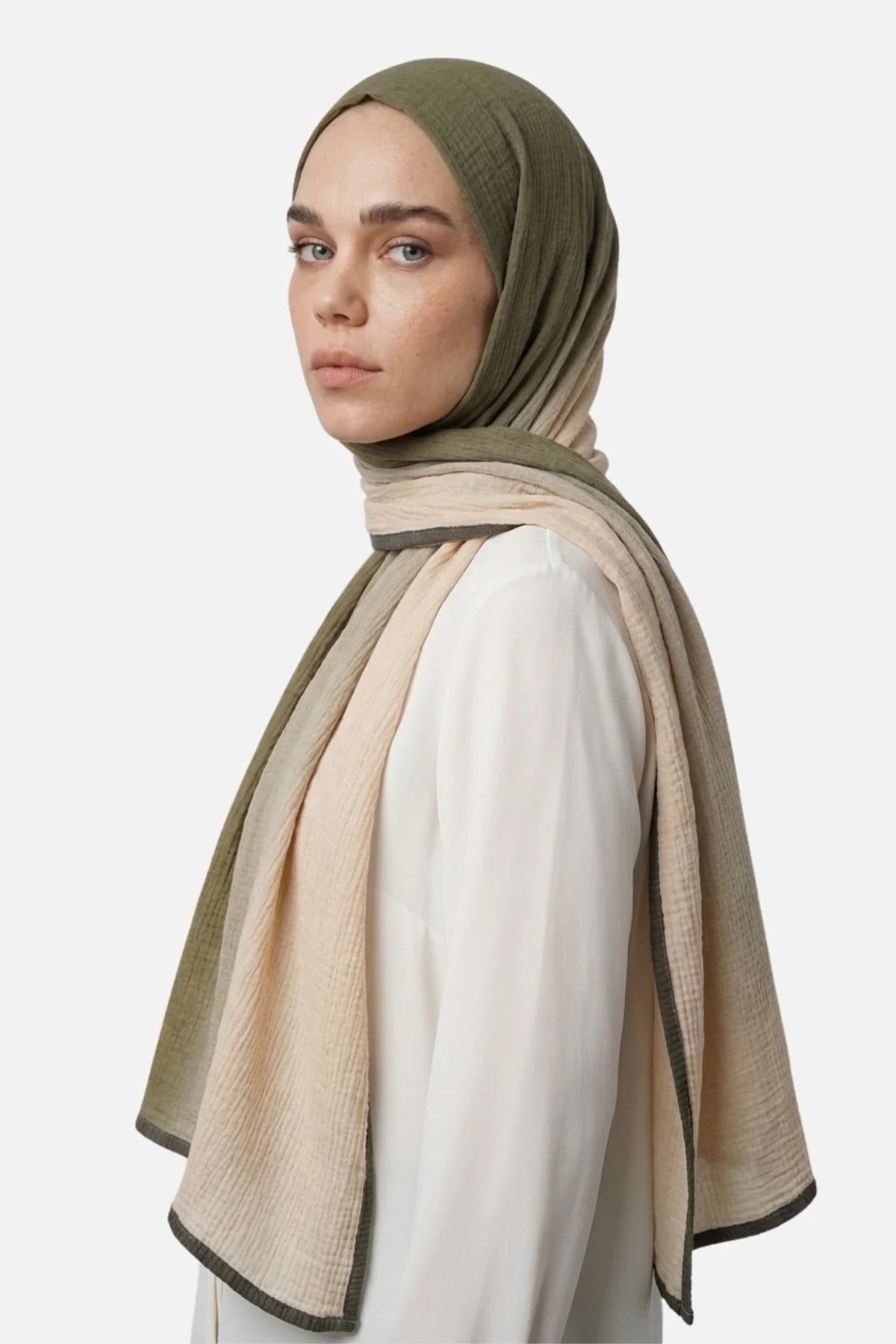 Degrade Müslin Şal Yeşil- Sarı Krem 55210