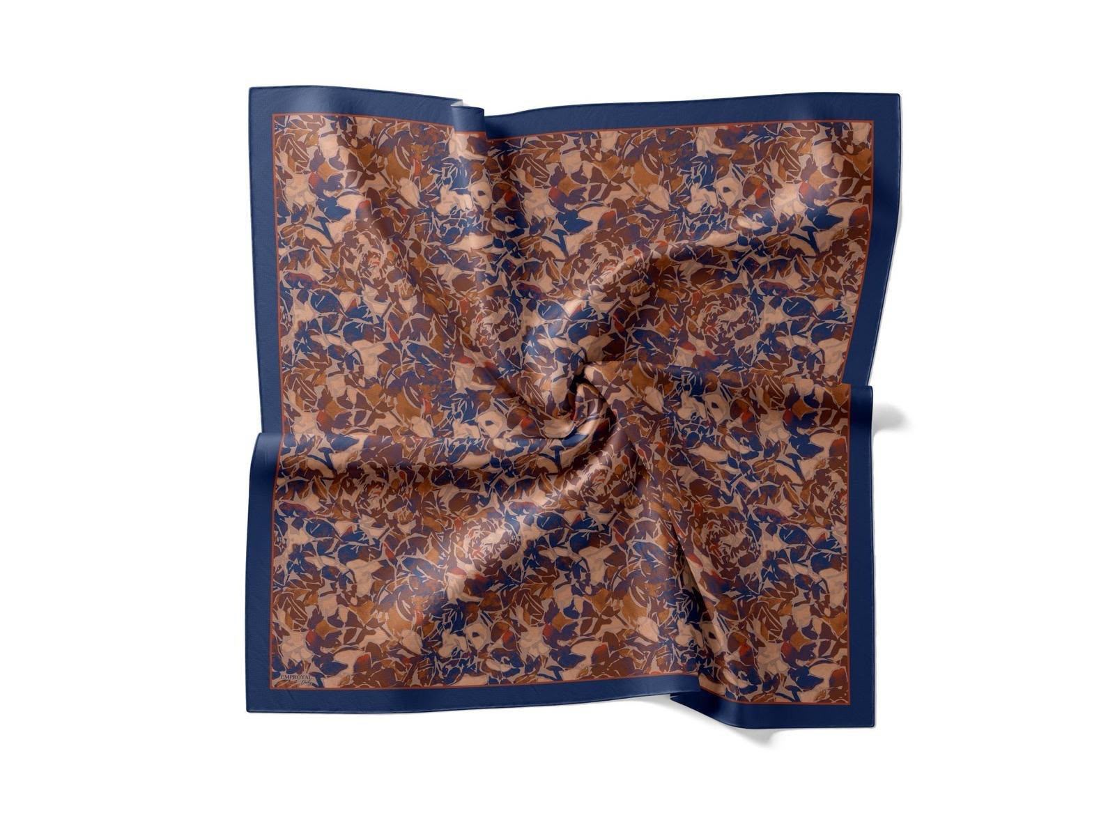 Emproyal Baskılı Velune Eşarp 08 99 Somon Lacivert Soyut Desen