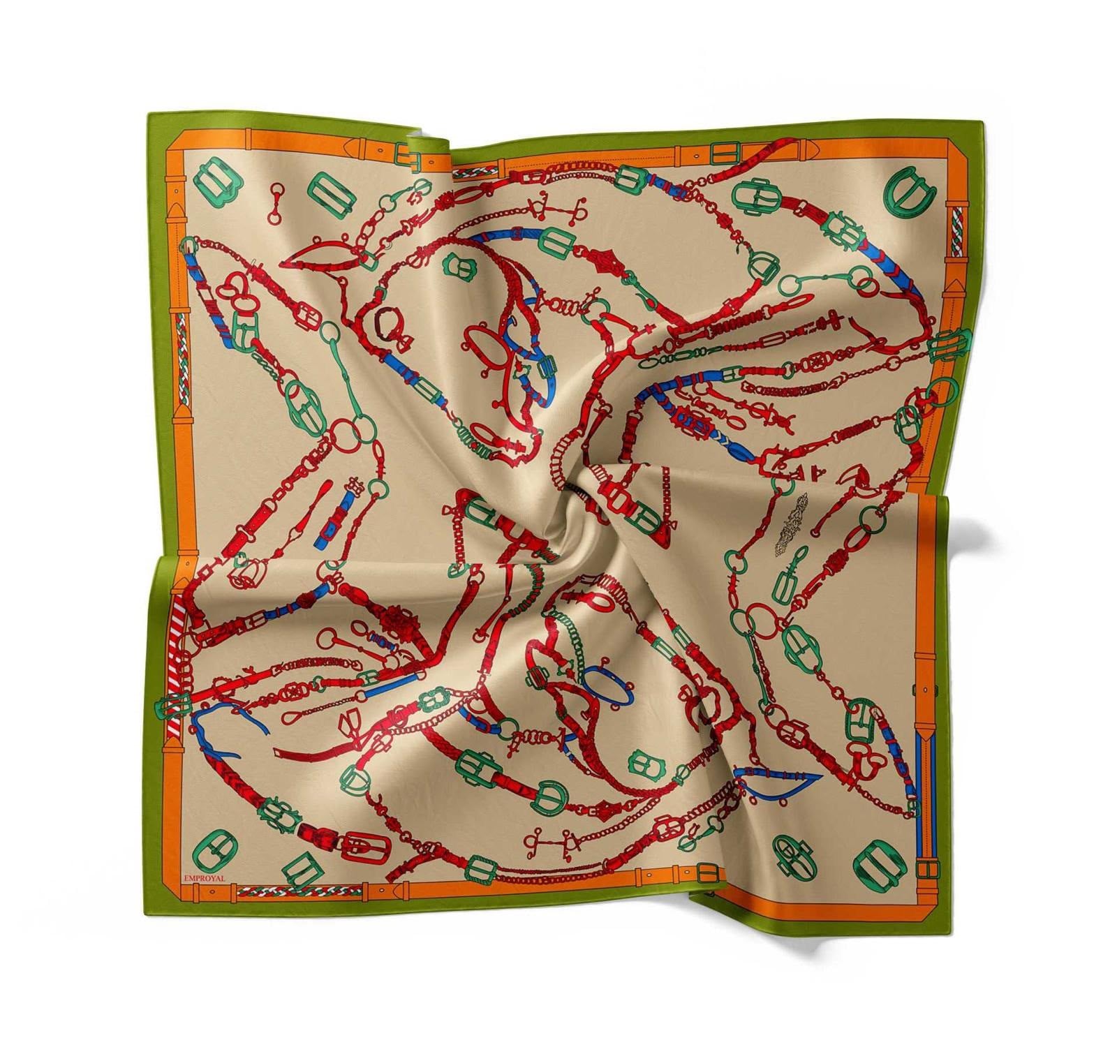 Emproyal Baskılı Velune Eşarp 9009 002 Bej Kemer Desen