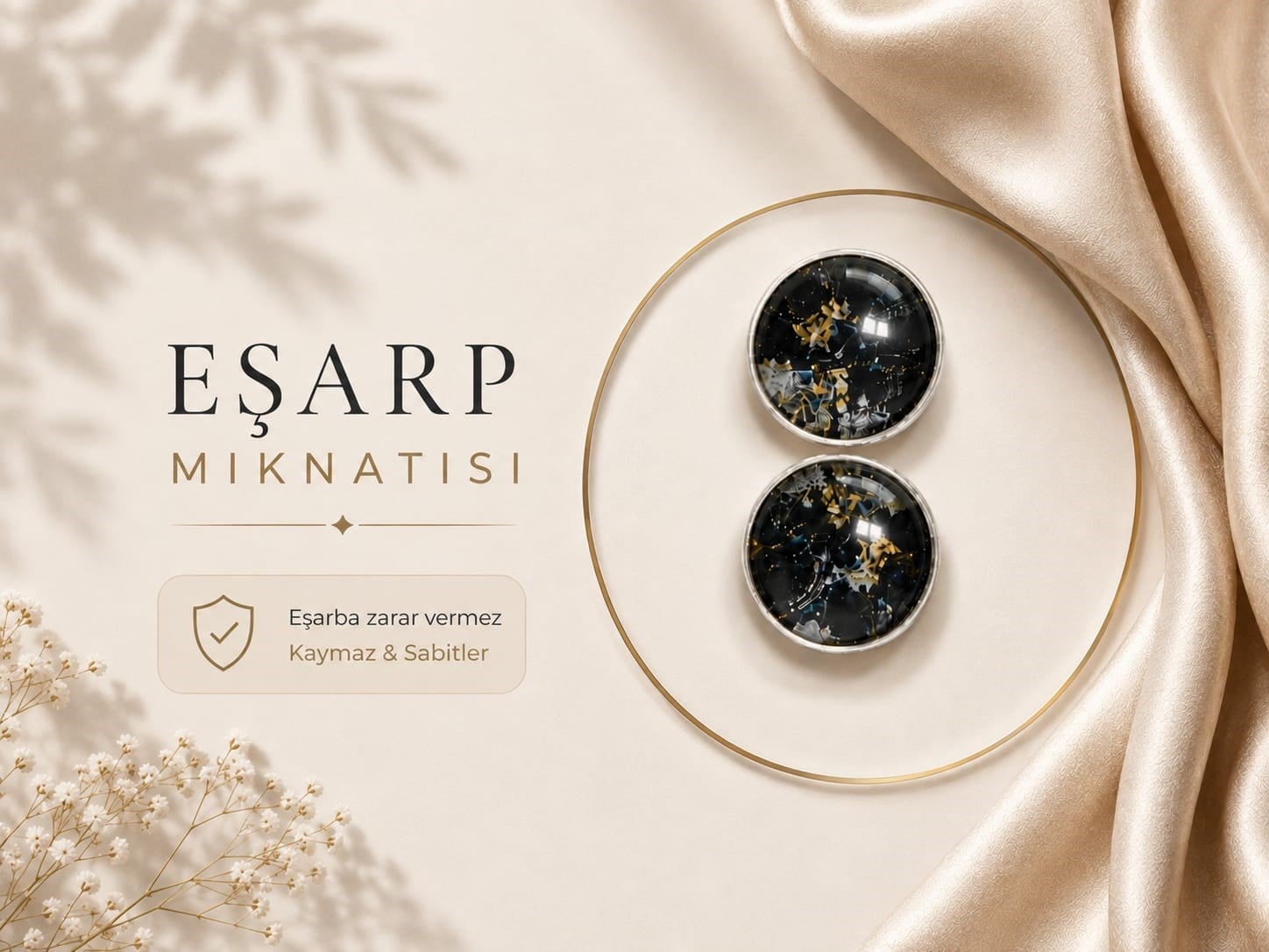 Eşarp Mıknatısı Siyah-Altın Mermer Desen