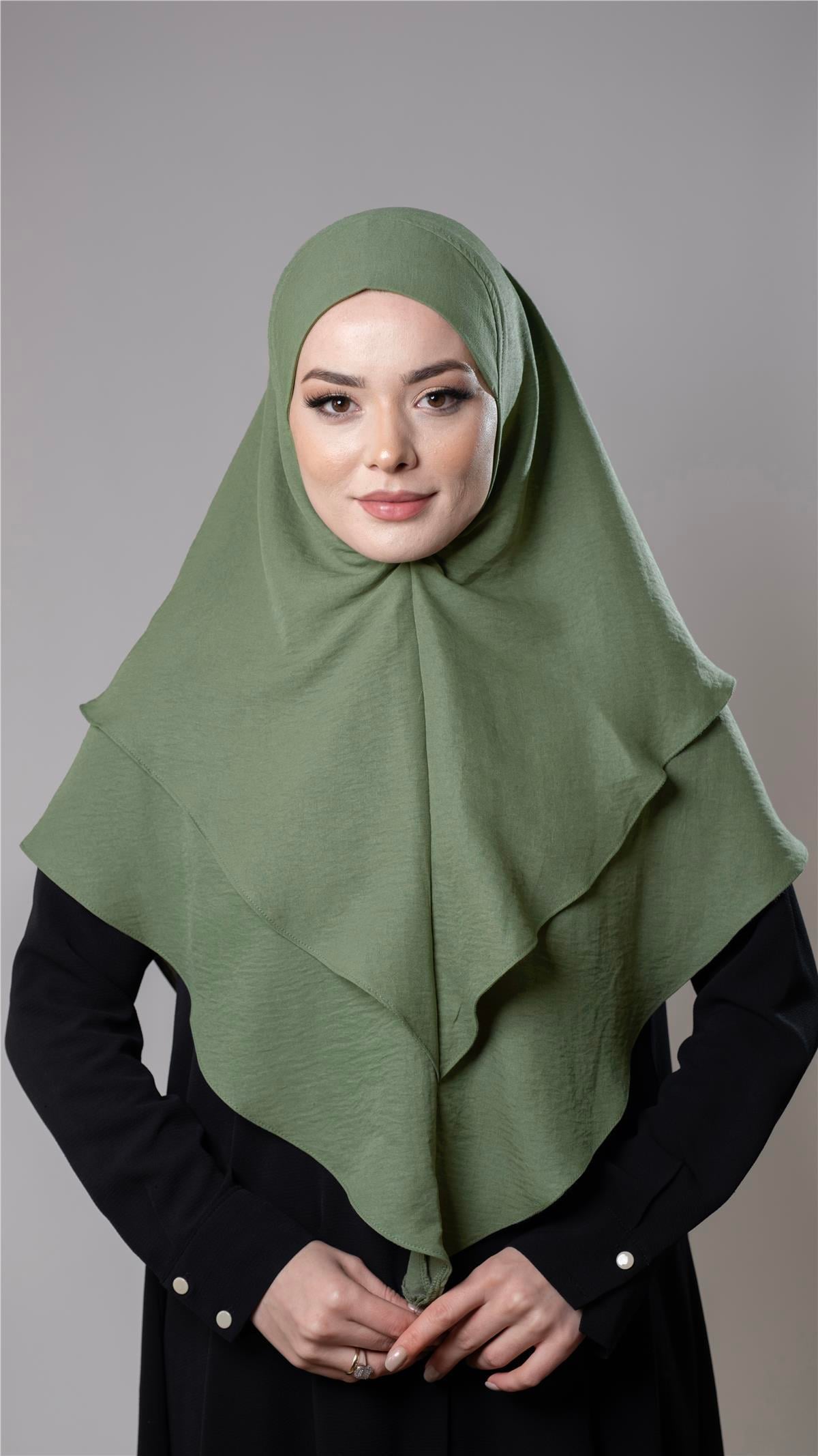 Fıstık Yeşili Pratik Hazır Geçmeli Tesettür Eşarp Pamuk Caz Kumaş Çift Katlı Düz Hijab 2303_36