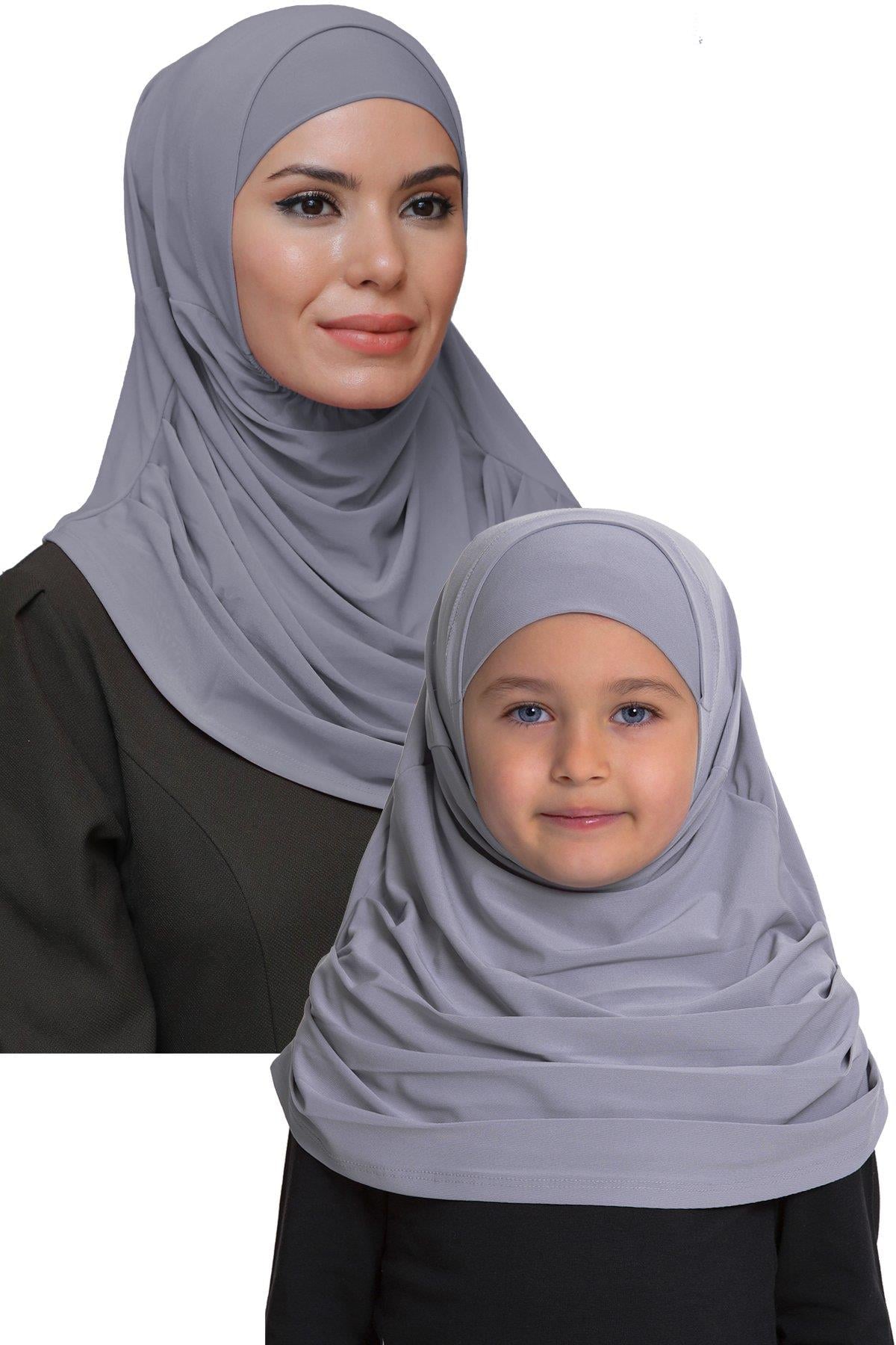 Gri Pratik Anne Kız Kombin Tesettür Eşarp Sandy Kendinden Boneli 129078_15