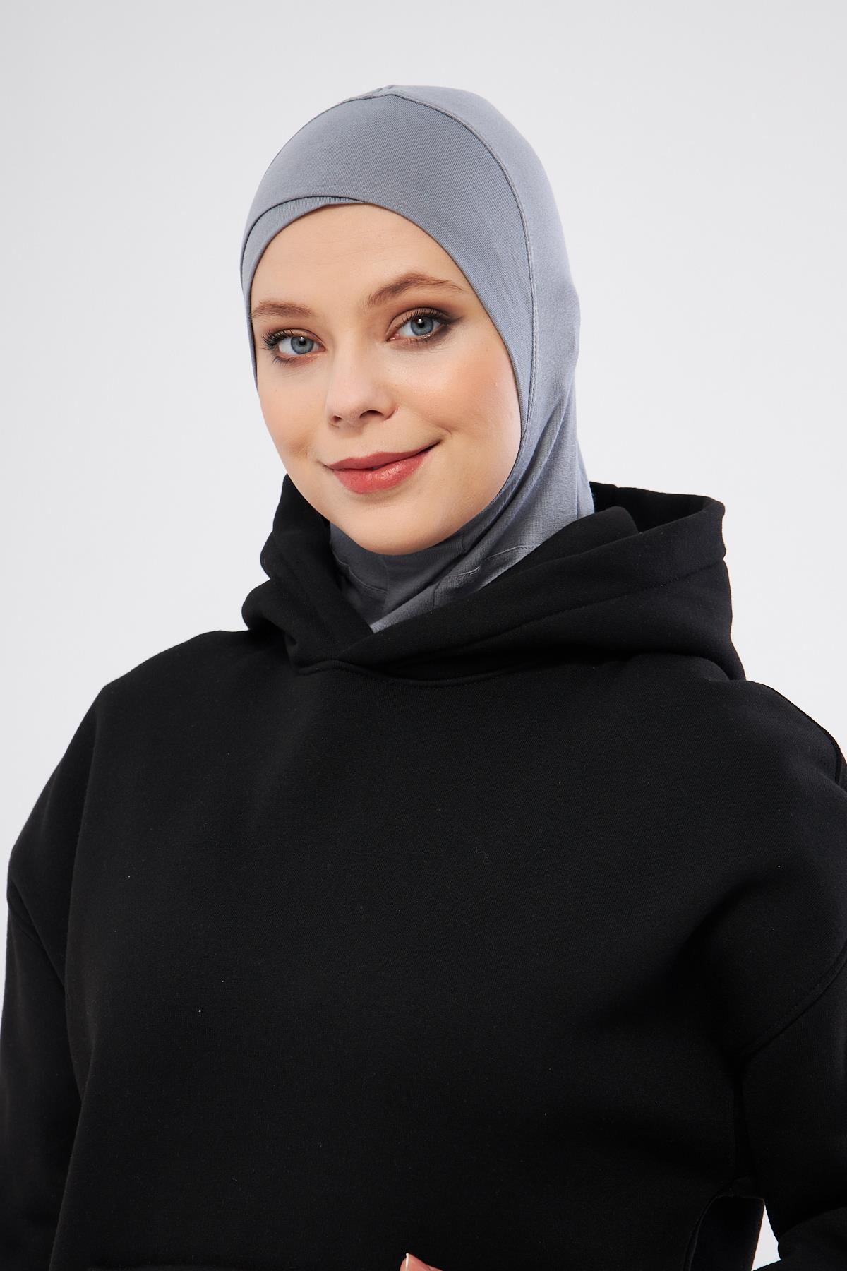 Gri Pratik Hazır Geçmeli Bone Viskon Çapraz Sporcu Hijab 2110_15