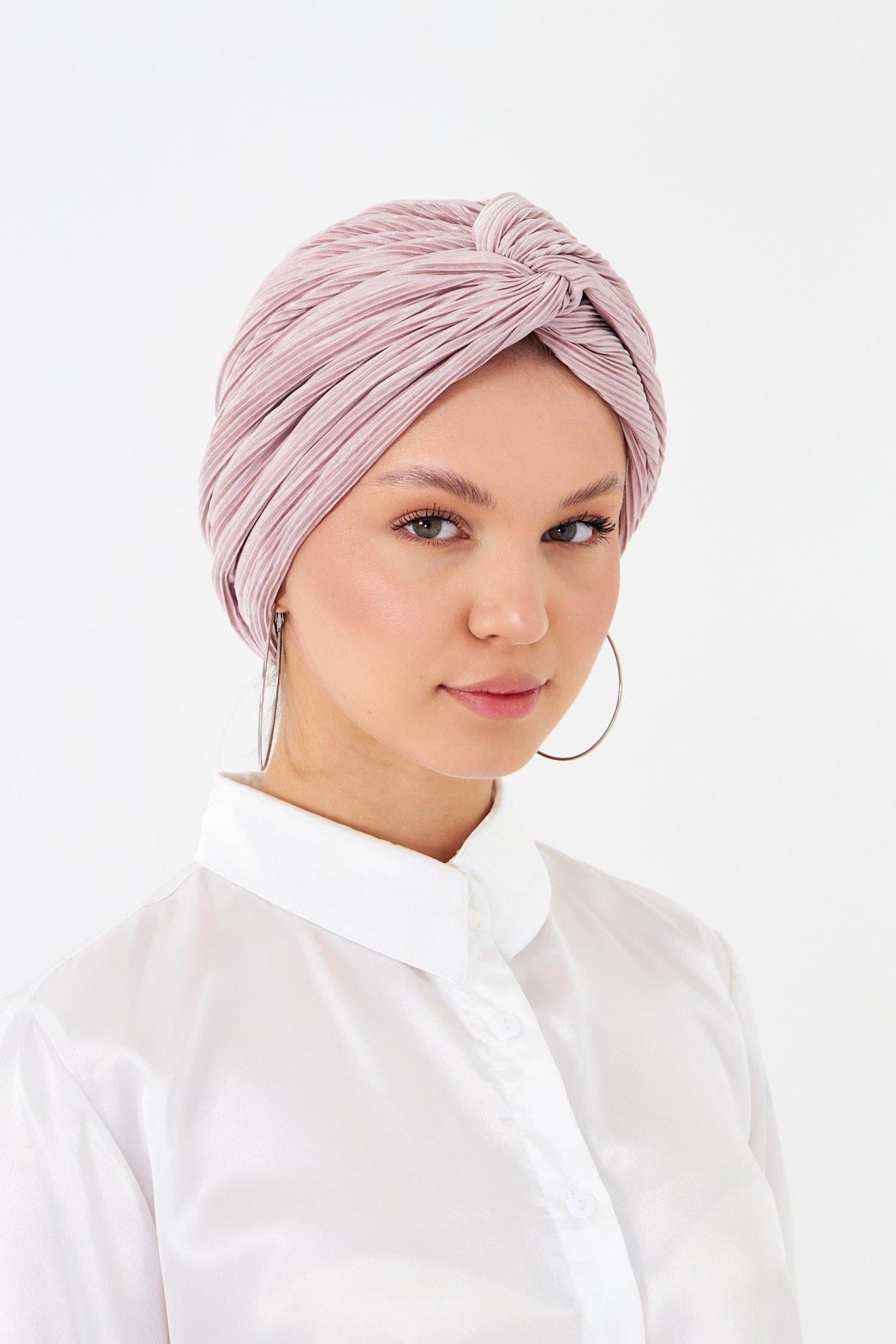 Gül Kurusu Çapraz Büzgülü Tesettür Bone Fukuro Piliseli 2512_18