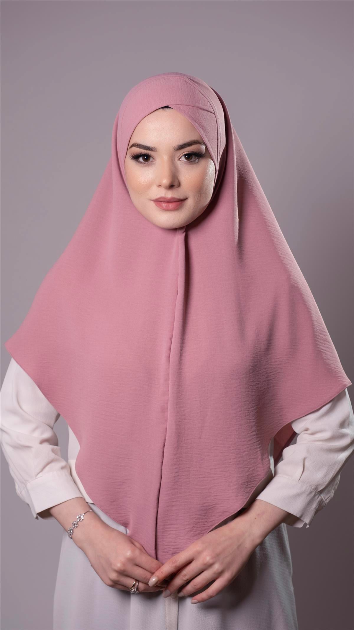 Gül Kurusu Pratik Hazır Geçmeli Tesettür Eşarp Aerobin Kumaş  Çapraz Hijab 2307_18