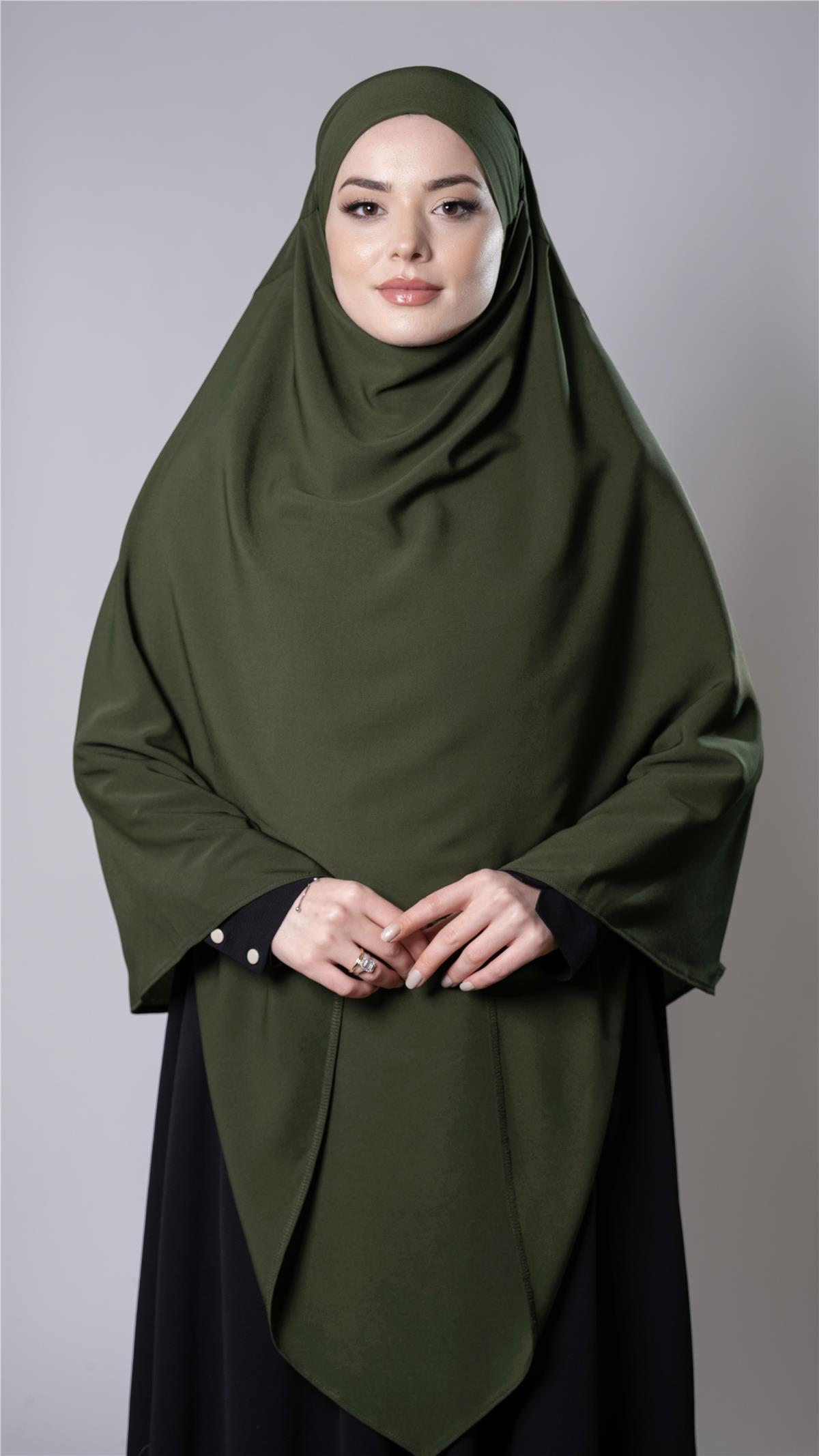 Haki Pratik Hazır Geçmeli Tesettür Eşarp Medine İpeği Bağcıklı Sufle Hijab  2301_09