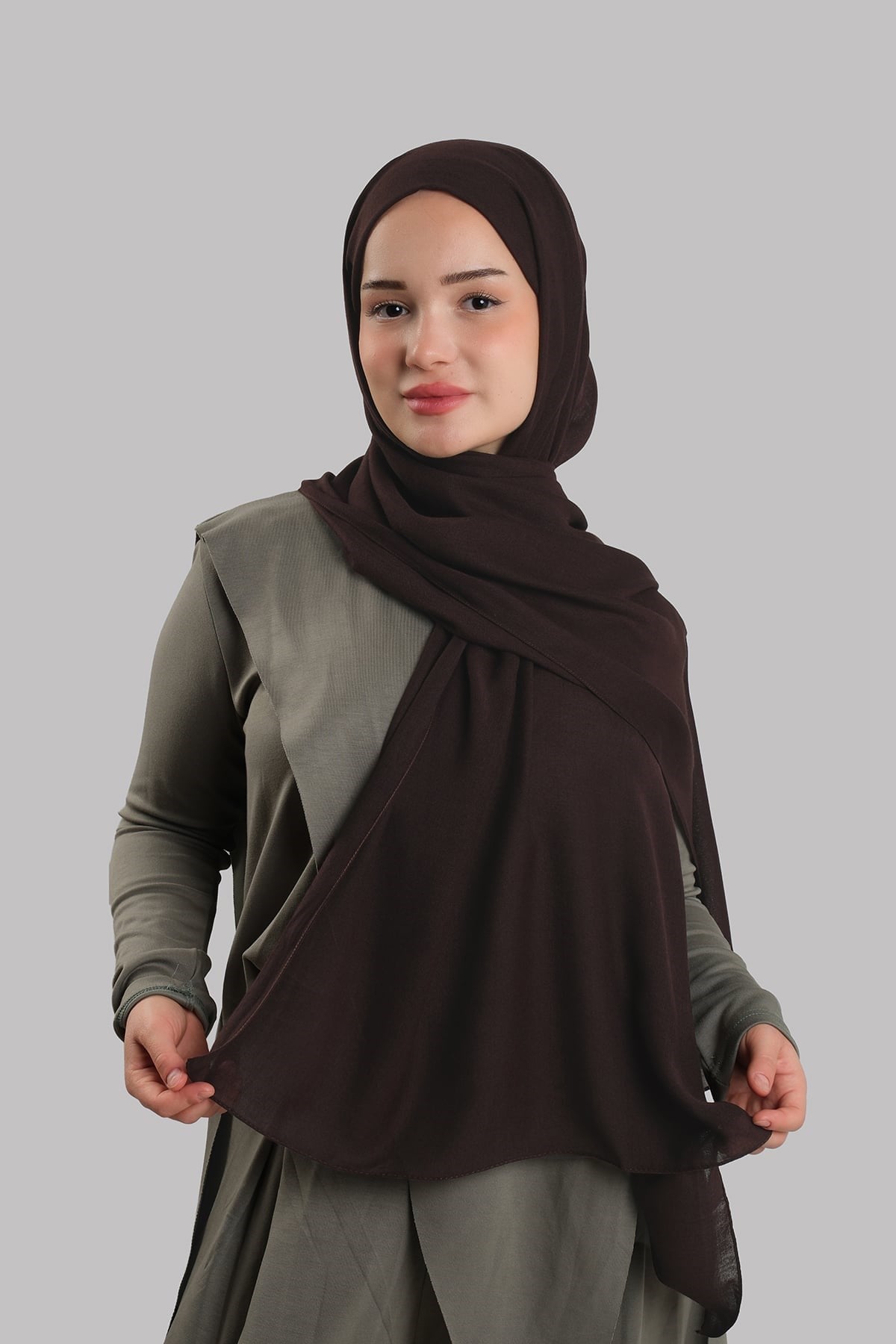 Kahve Düz Klasik Modal İtalyan Dikişli Şal Viskon Sade 202127_14