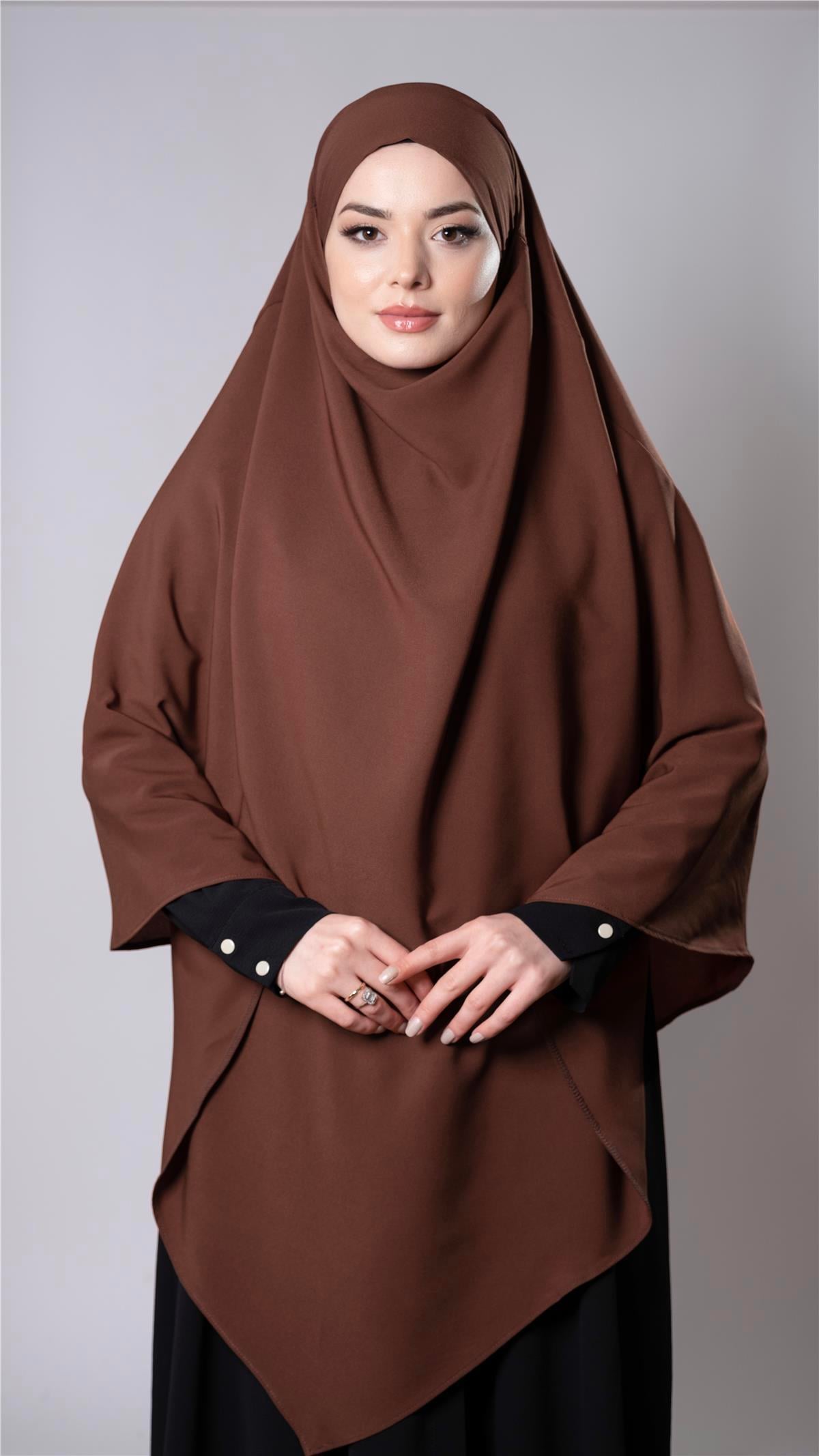 Kahverengi Pratik Hazır Geçmeli Tesettür Eşarp Medine İpeği Kumaş Arkadan Bağlamalı Sufle Hijab 2301_14