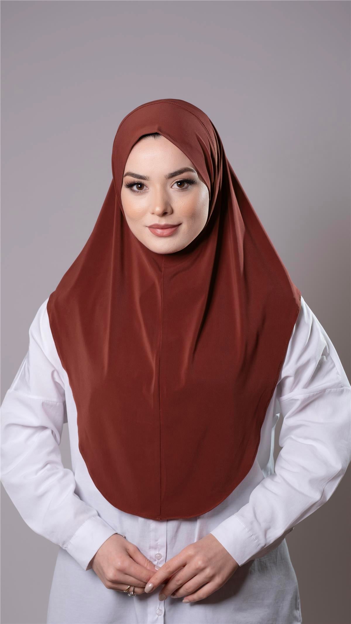 Kiremit Pratik Hazır Geçmeli Tesettür Eşarp Sandy Kumaş Düz Hijab 2308_05