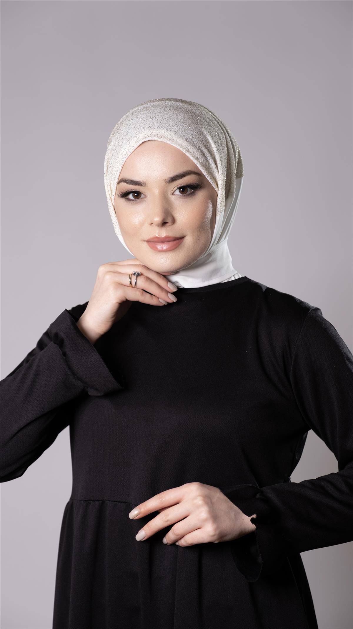 Krem Pratik Hazır Geçmeli Tesettür Eşarp Sandy Kumaş Arkadan Çıtçıtlı 2206_40