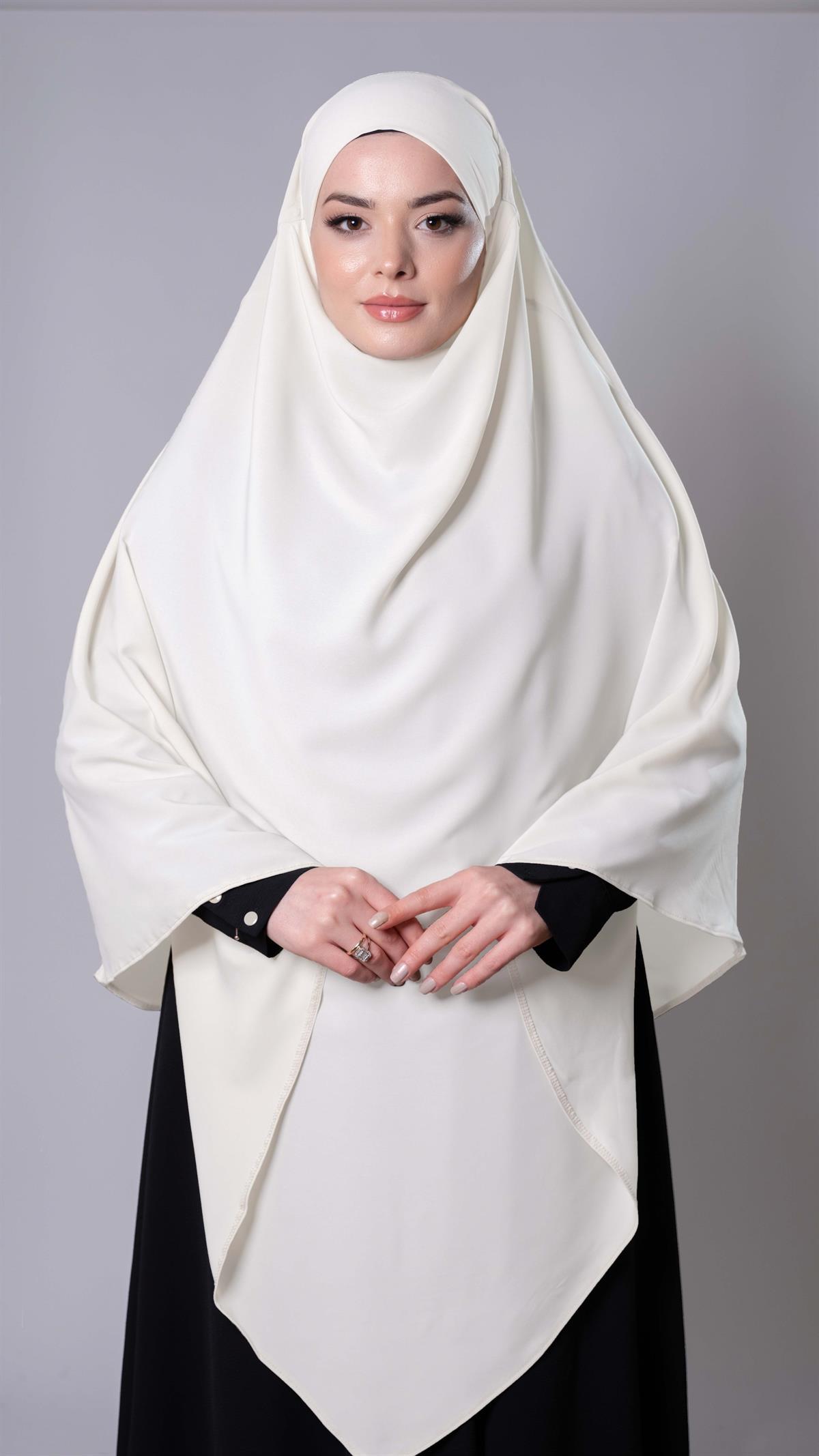 Krem Pratik Hazır Geçmeli Tesettür Eşarp Medine İpeği Kumaş Arkadan Bağlamalı Sufle Hijab 2301_40