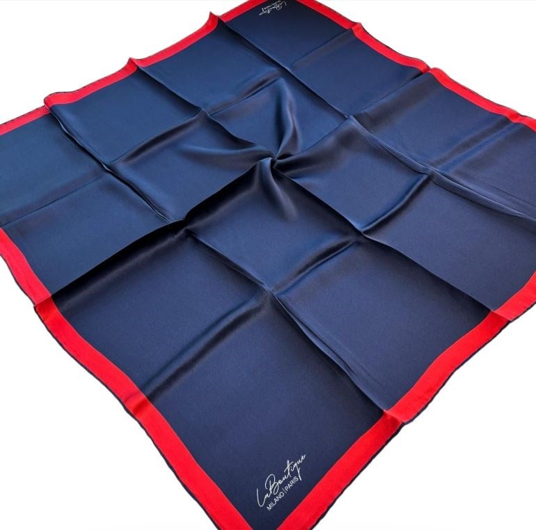 La Boutique Az Hatalı Sura İpek Eşarp 55188 Lacivert - Kırmızı  Düz  Desen 