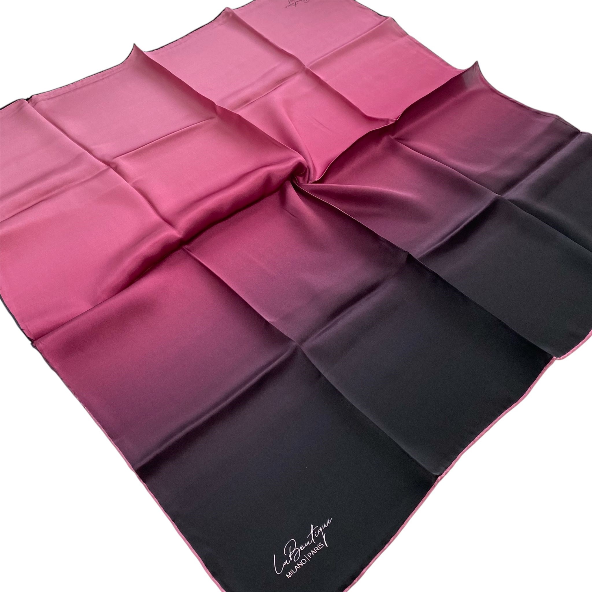 La Boutique Az Hatalı Sura Saf İpek Eşarp 54252 Pembe-Siyah  Degrade Desen