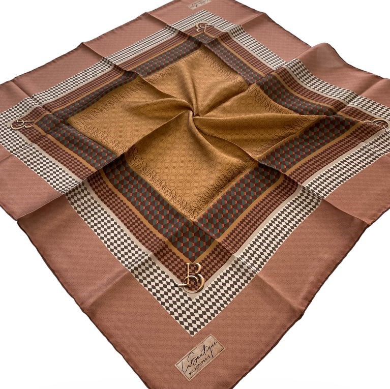 La Boutique Az Hatalı Sura Saf İpek Eşarp 54723 Gül Kurusu Geometrik Desen 
