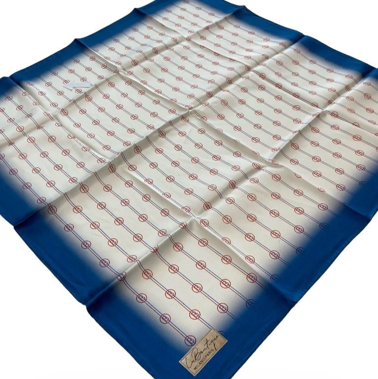 La Boutique Az Hatalı Sura Saf İpek Eşarp 54749 Saks Mavisi Beyaz Logo Desen 