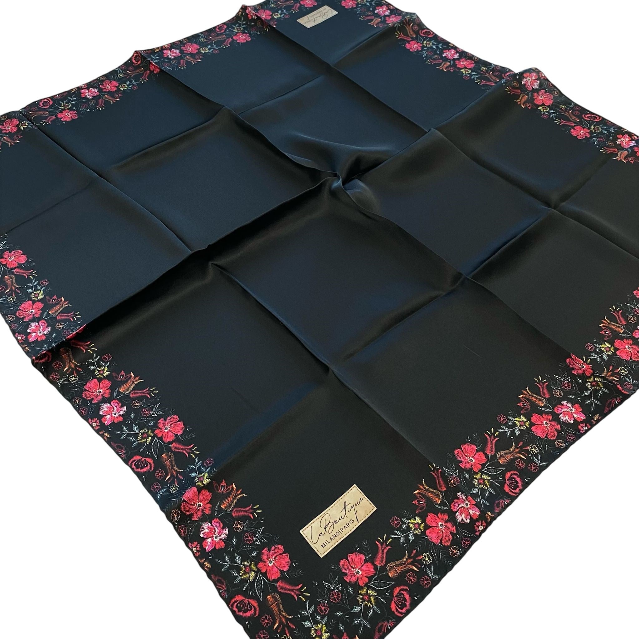 La Boutique Az Hatalı Sura Saf İpek Eşarp 54410 Siyah Düz Desen 
