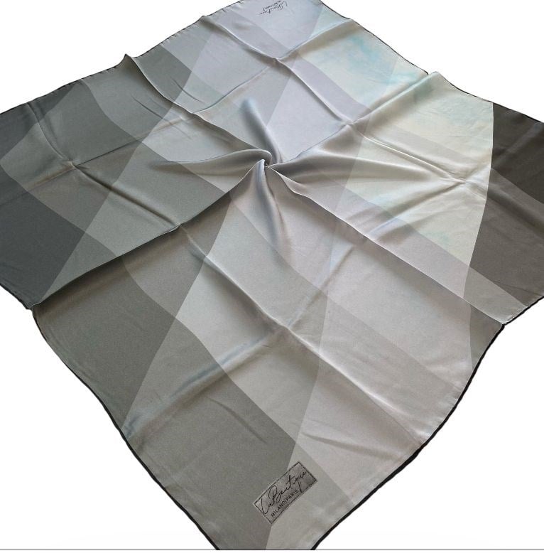La Boutique Az Hatalı Sura Saf İpek Eşarp 54804 Gri Geometrik Desen 