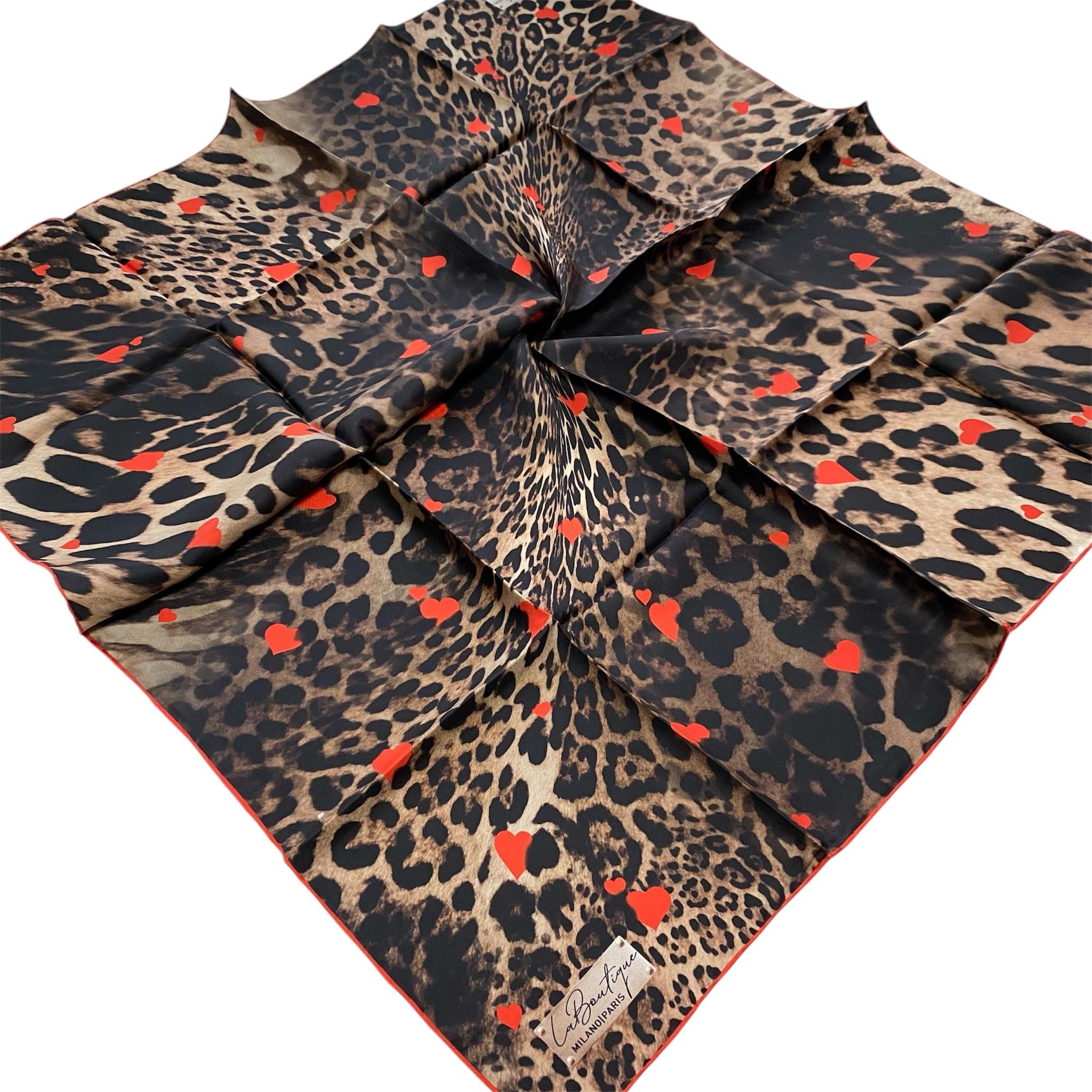 La Boutique Az Hatalı Tivil Saf İpek Eşarp 54333 Nar Çiçeği Leopar Desen