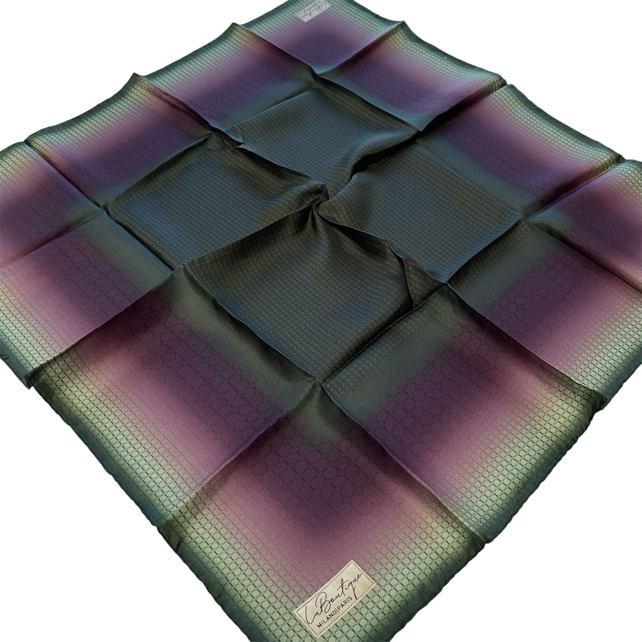 La Boutique Az Hatalı Tivil Saf İpek Eşarp 54418 Zümrüt Yeşili- Mürdüm Geometrik Desen 