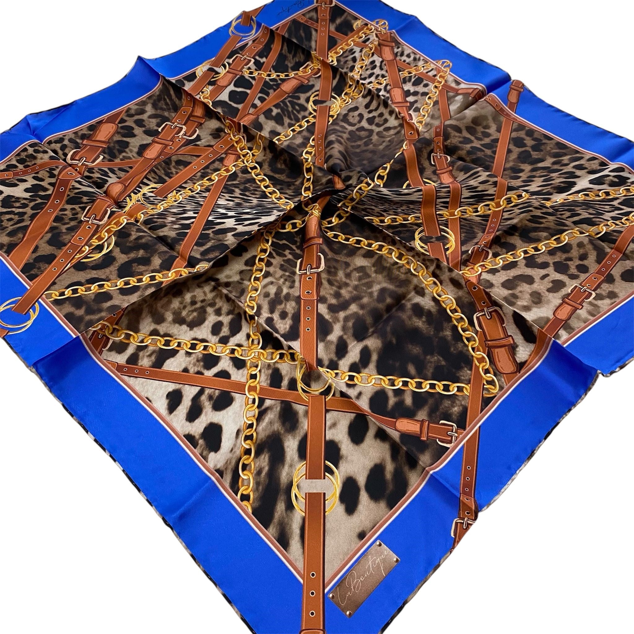 La Boutique Az Hatalı Tivil Saf İpek Eşarp 54342 Saks Mavisi Leopar Desen