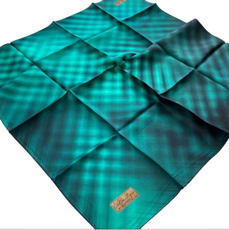 La Boutique Az Hatalı Tivil Saf İpek Eşarp 54735 Zümrüt Yeşili Geometrik Desen 