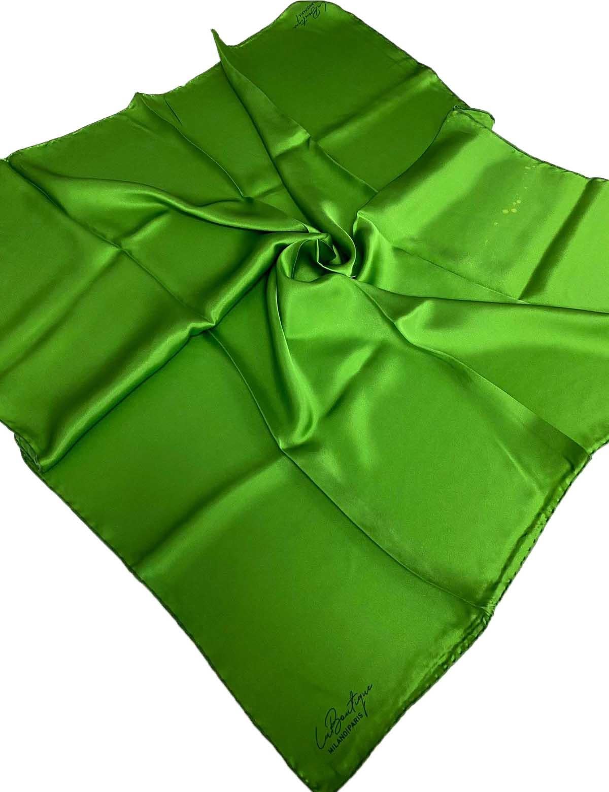 La Boutique Defoliated Grass Green Plain Pattern Sura Silk Scarf 29835